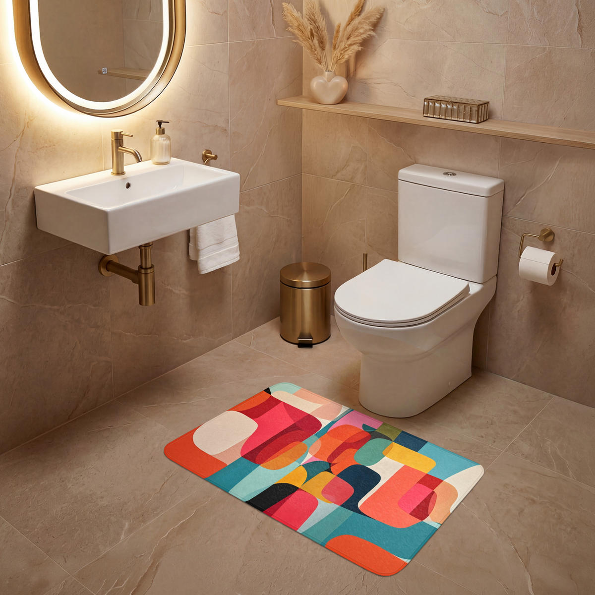 WC PŘEDLOŽKA Tvary - barevné - abstraktní - letadla 80x50 cm - různobarevná, textil/plast (80/1cm) - OnlyWow