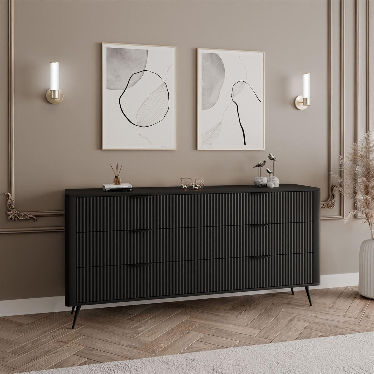 KOMMODE SCARLETT 6S MIT SCHUBLADEN SCHWARZ - Schwarz, Holzwerkstoff (163/81/38cm) - Lookway