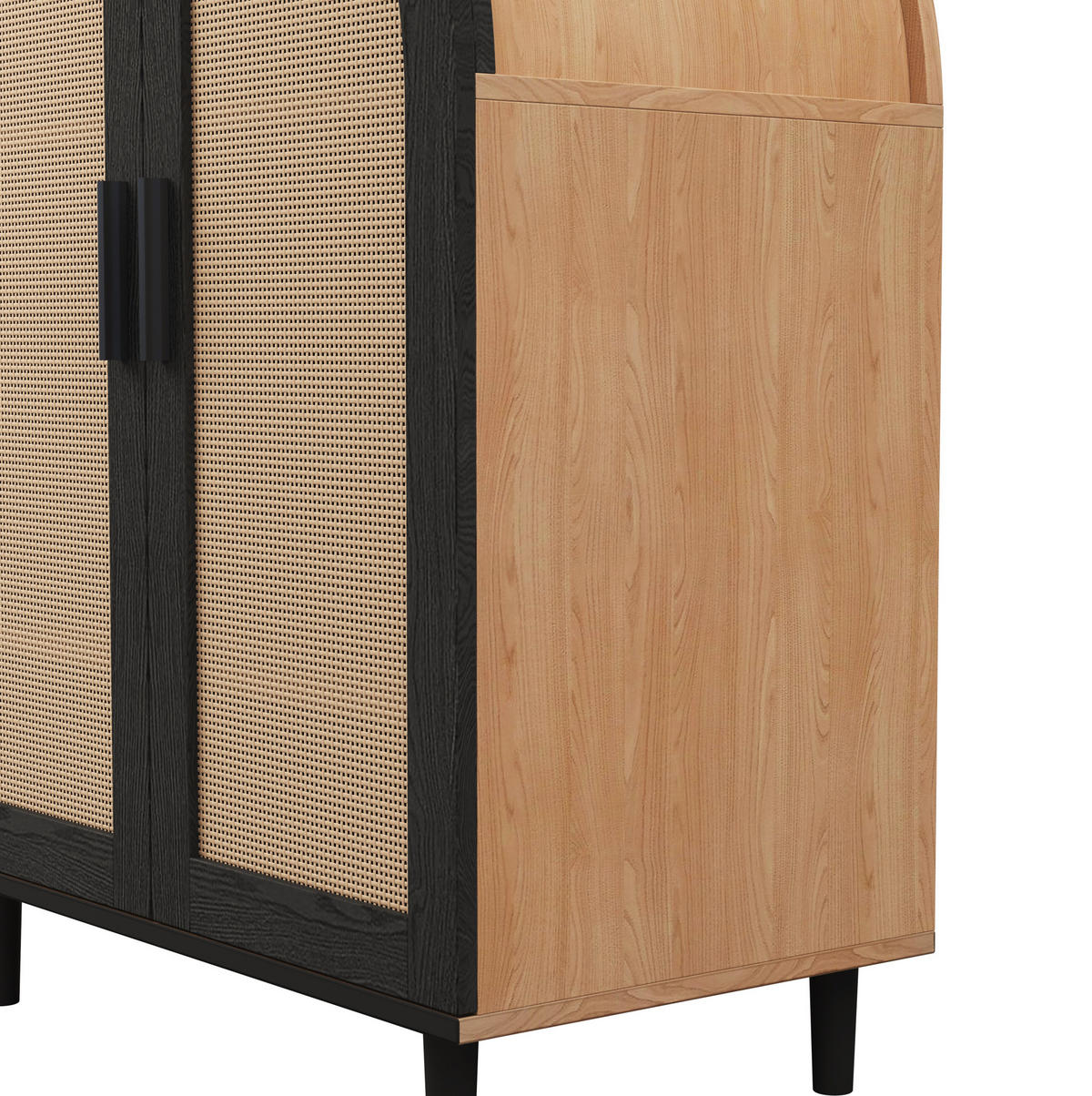 SCHUHSCHRANK 70/40/100 cm natur/schwarz aus MDF und Holzwerkstoff mit Rattantüren - Naturfarben, Holzwerkstoff (70/100/40cm) - OKWISH