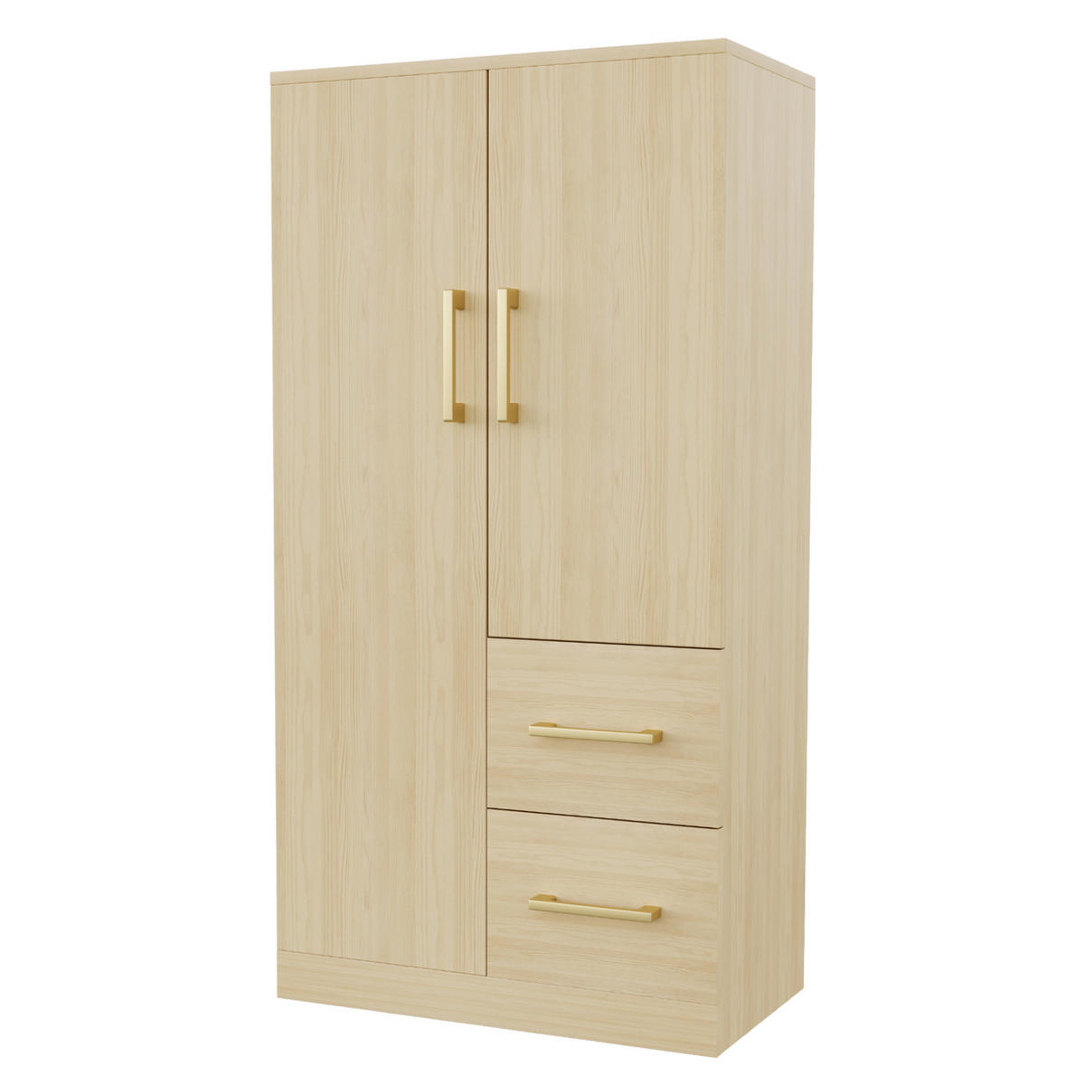 KLEIDERSCHRANK 70/40/135 cm mit 2 Drehtüren und 2 Schubladen in Holzfarbe - Naturfarben, Holz (70/135/40cm) - BEAOK
