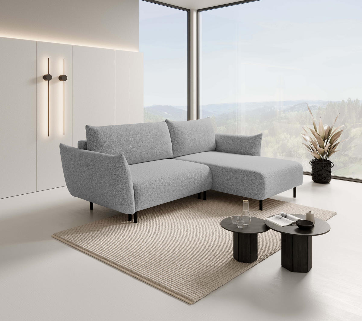 ECKSOFA ADEL mit Schlaffunktion und Bettkasten, L-förm, Metallbeine, verstellbar lose Rückenkissen, freistehend, RECHTS, 257x171x90 cm, Grey - Grau, Holz/Textil (257/171cm) - DomoHome