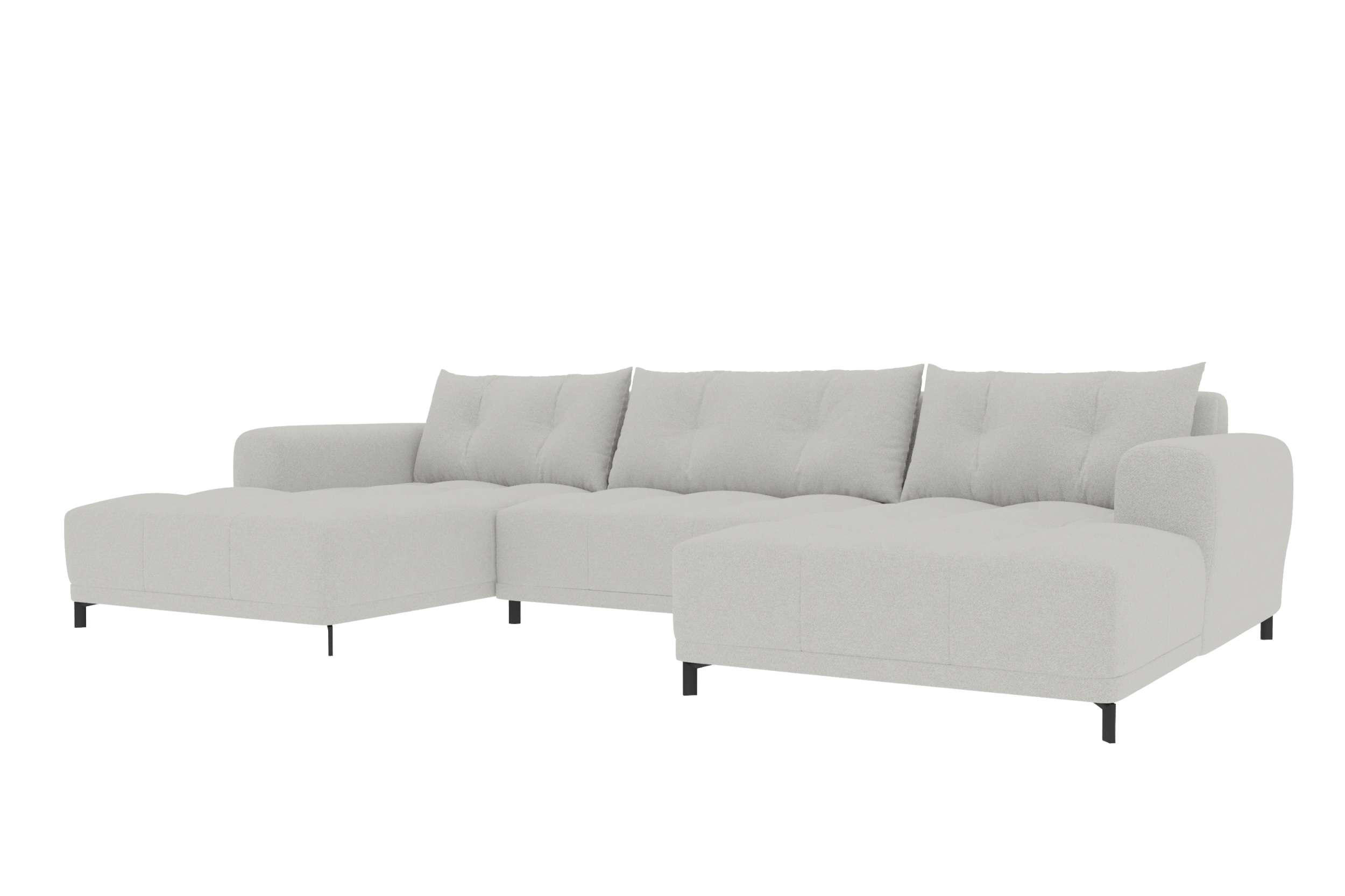 WOHNLANDSCHAFT Strukturstoff Hellgrau inkl. Schlaffunktion - Hellgrau/Schwarz, Textil/Metall (348/94/181cm) - 99rooms