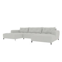 WOHNLANDSCHAFT Strukturstoff Hellgrau inkl. Schlaffunktion - Hellgrau/Schwarz, Textil/Metall (348/94/181cm) - 99rooms