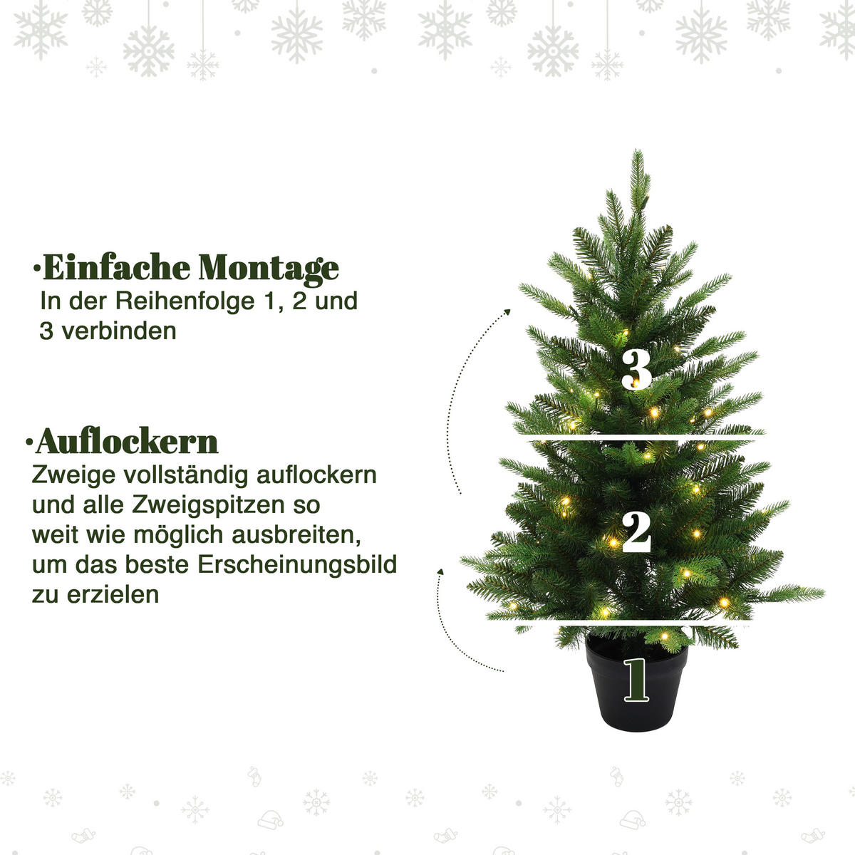 KÜNSTLICHER Weihnachtsbaum 90 cm mit Beleuchtung und Timer - Grün, Kunststoff (93cm) - Hometopia