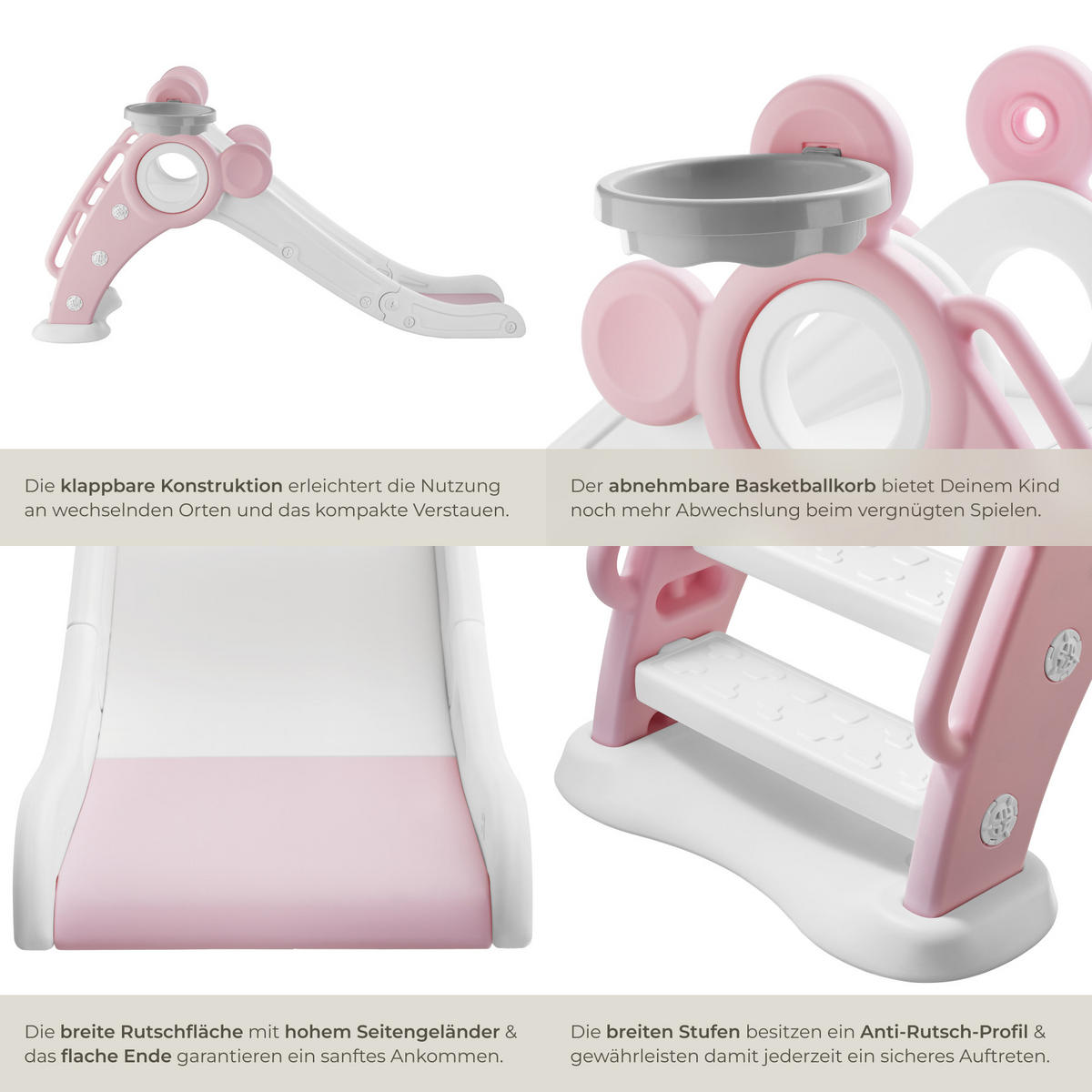 KINDERRUTSCHE Joy,Belastbarkeit 50 kg, 128 x 66,5 x 67,5 cm,pink - Pink, Kunststoff (66.5/67.5/128cm) - tectake