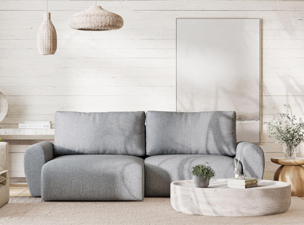 ECKSOFA MIT SCHLAFFUNKTION Numba Grau Webstoff - Schwarz/Grau, Holz/Holzwerkstoff (253/153cm) - Maison de Reve