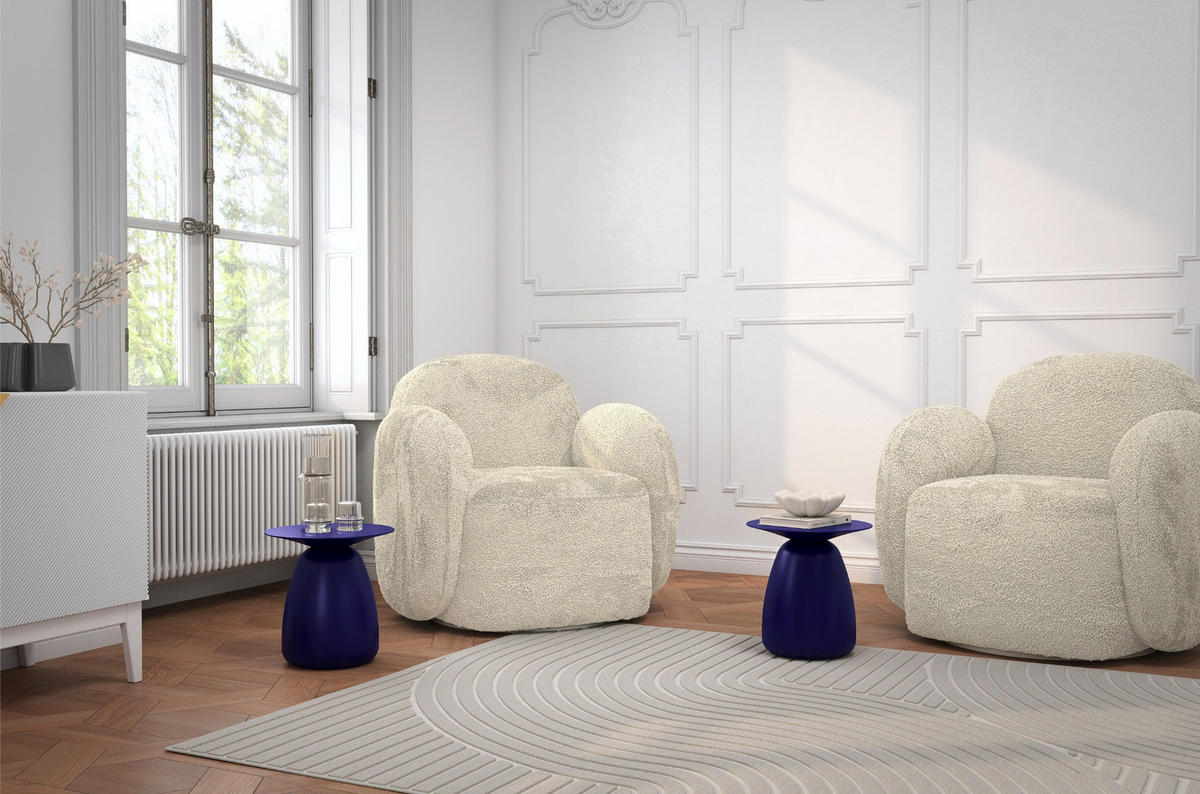 BEISTELLTISCH Baobab34, Ovaler Tischplatte, Buche - lackiert, Marineblau - Dunkelblau, Holz (32.5/32.5/34cm) - Kayani