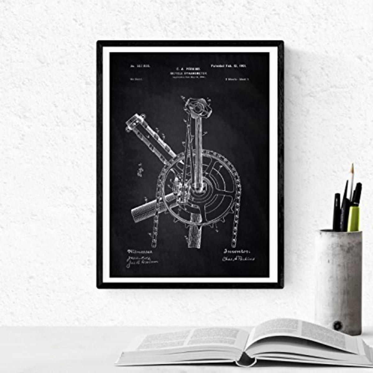 POSTER Set mit 4 Schwarz Fahrrad Patent Jahrgang Stil A4 Schwarzer Rahmen - Schwarz, Papier (29.7/3cm) - Nacnic