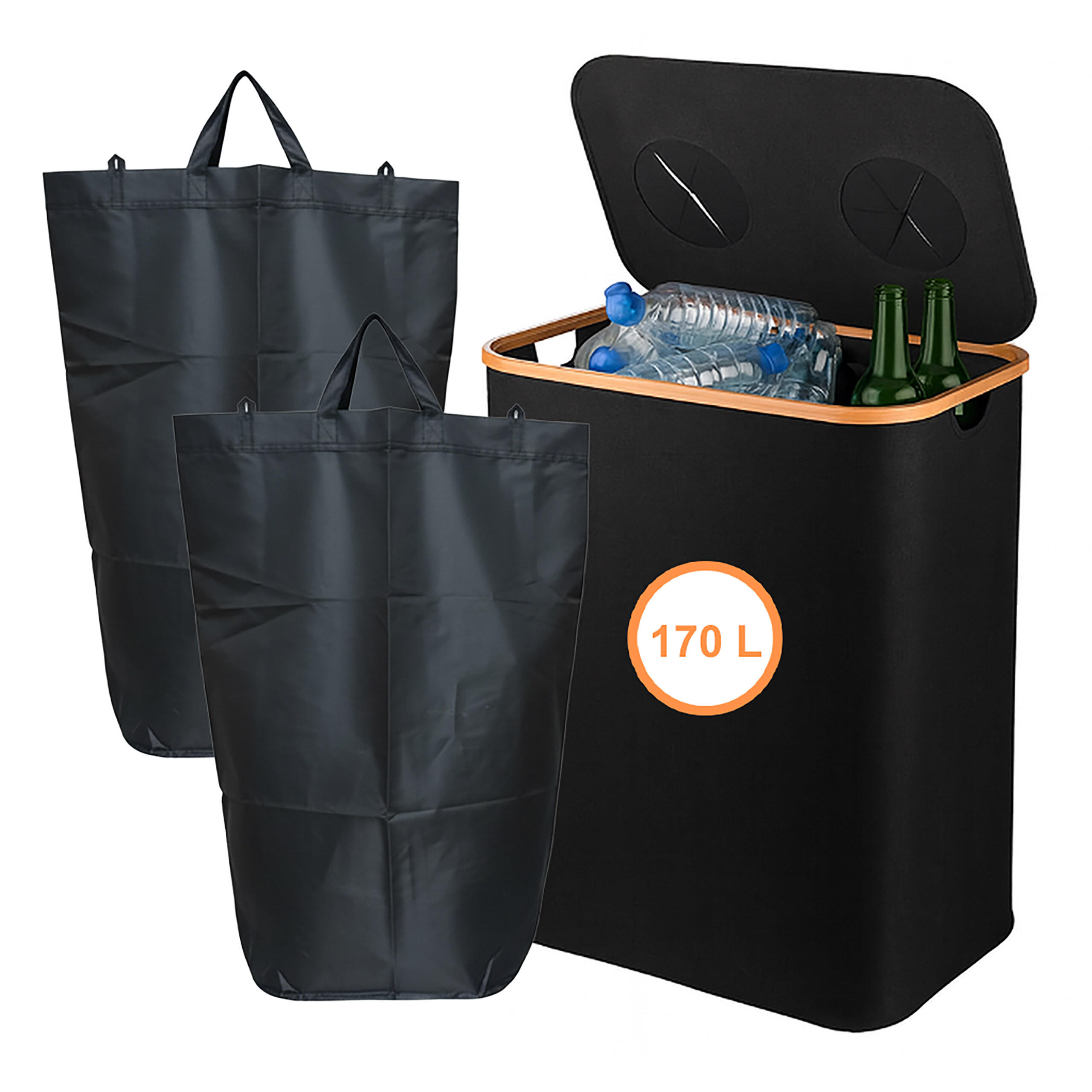 PFANDFLASCHEN-SAMMELBEHÄLTER - Schwarz, Holz/Kunststoff (57/80/37cm) - Relaxdays