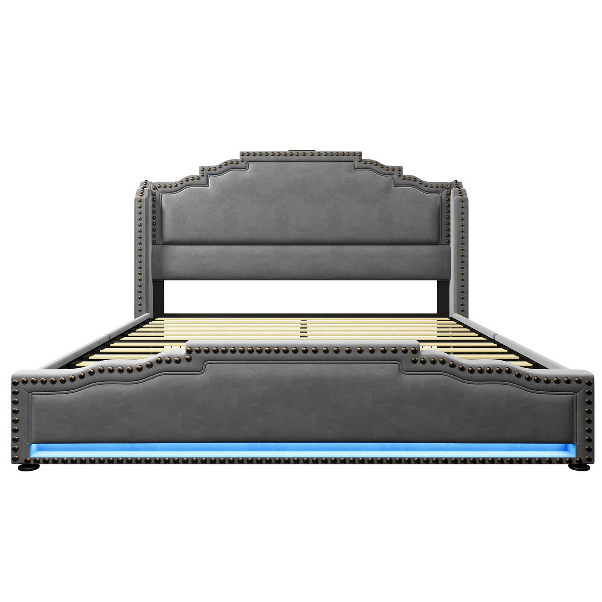 BETT mit 4 Schubladen, LED und USB-C 160x200 cm Samt Grau - Grau, Metall (160/200cm) - Meubliv