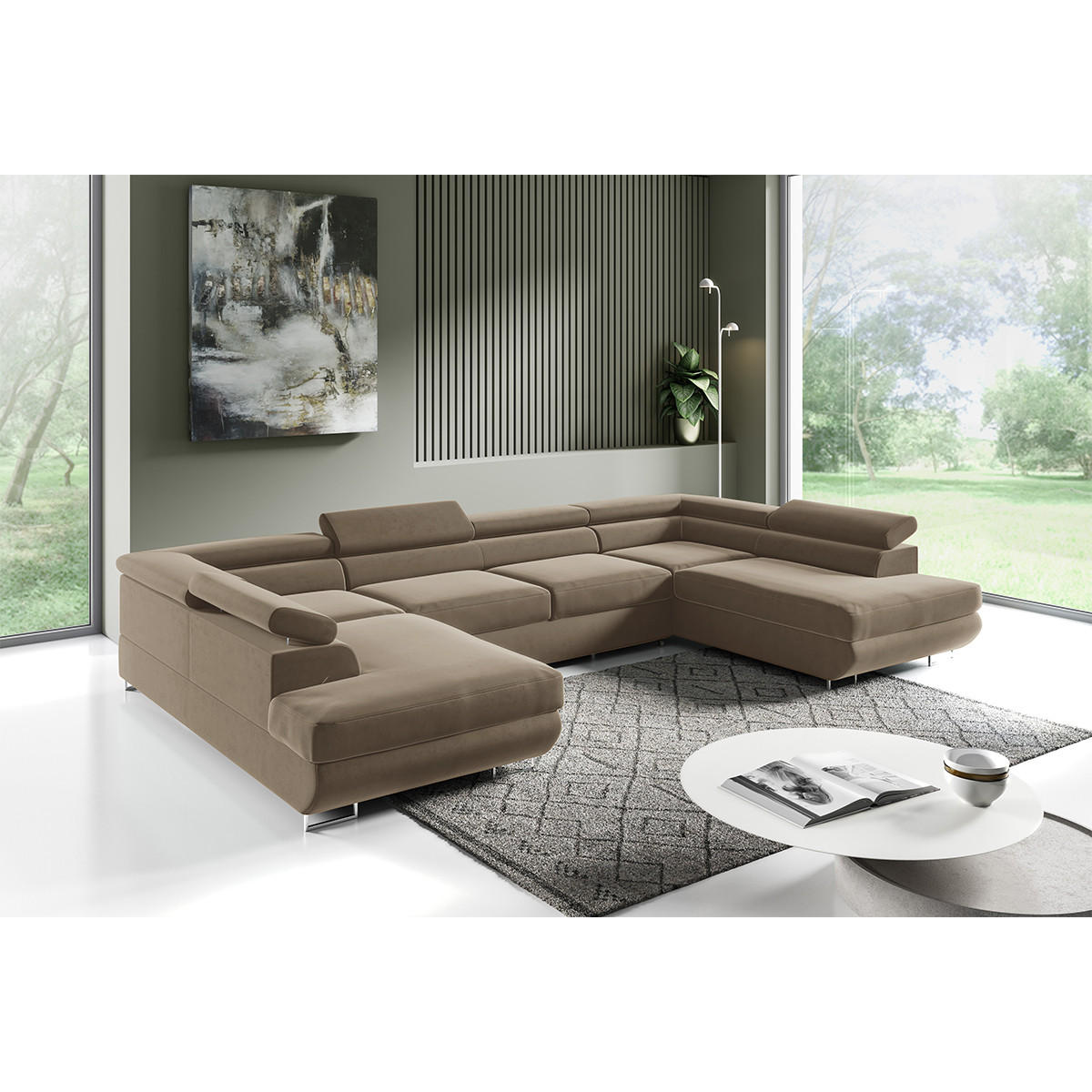 PANORAMASOFA Lyam 5 Sitzplätze Braun - Braun, Holzwerkstoff (335/72/201cm) - Petits-meubles