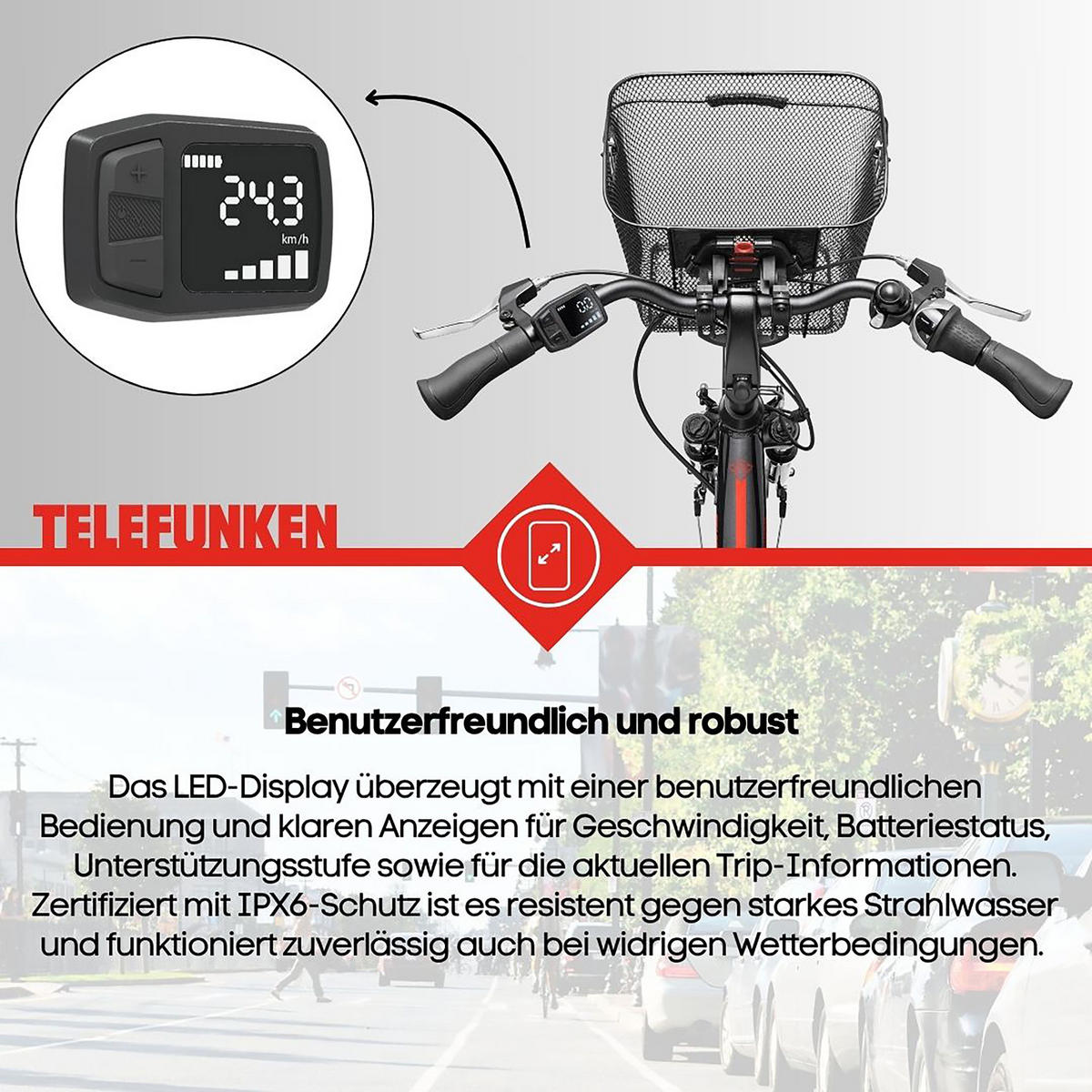 E-BIKE Cityrad Multitalent RC657 28 Zoll Elektrofahrrad 536,5 Wh Frontmotor 7-Gang-Kettenschaltung - Anthrazit, Metall (110cm) - Telefunken