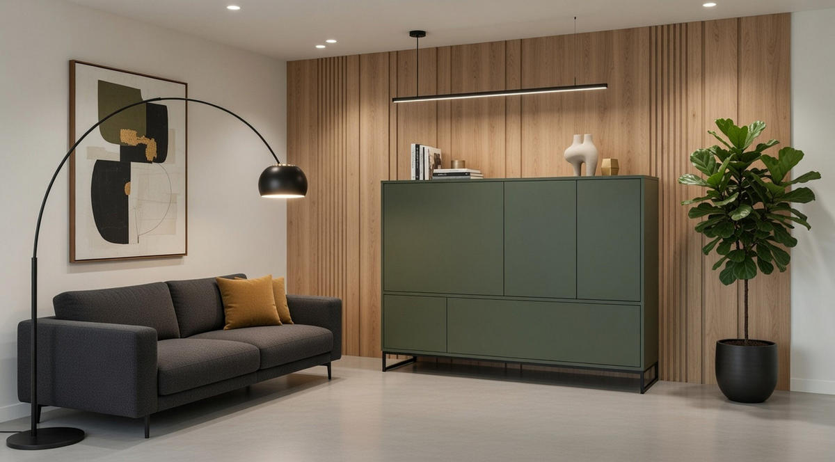 KOMMODE Genua mit 5 Türen, Sideboard in Farbe: Grün, Schrank in Größe: 160 x 120 x 45 cm - Grün, Holzwerkstoff (160/120/45cm) - Agmat-Furniture