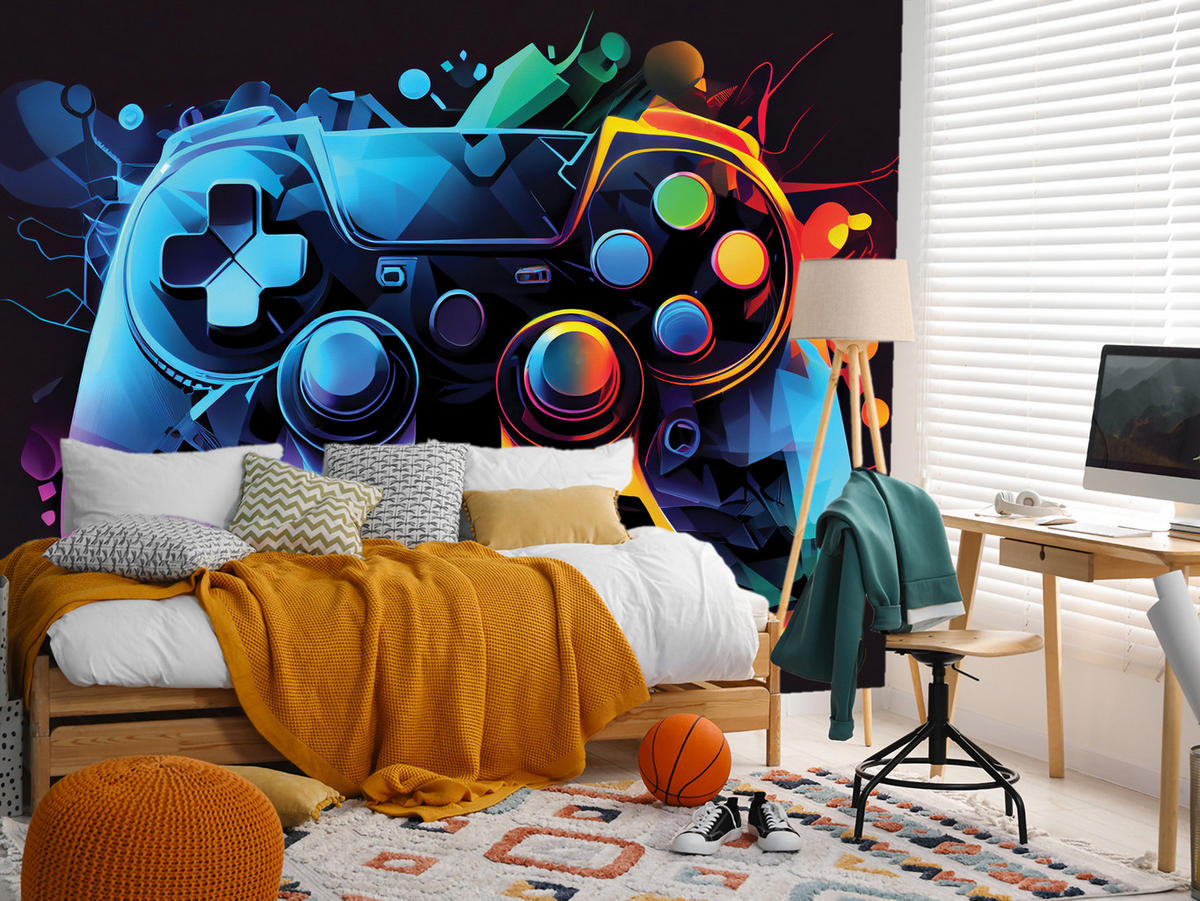 FOTOTAPETE Gamecontroller Abstraktion Moderne Muster 350x256 - Gelb/Rot, Papier (350/256cm) - Muralo