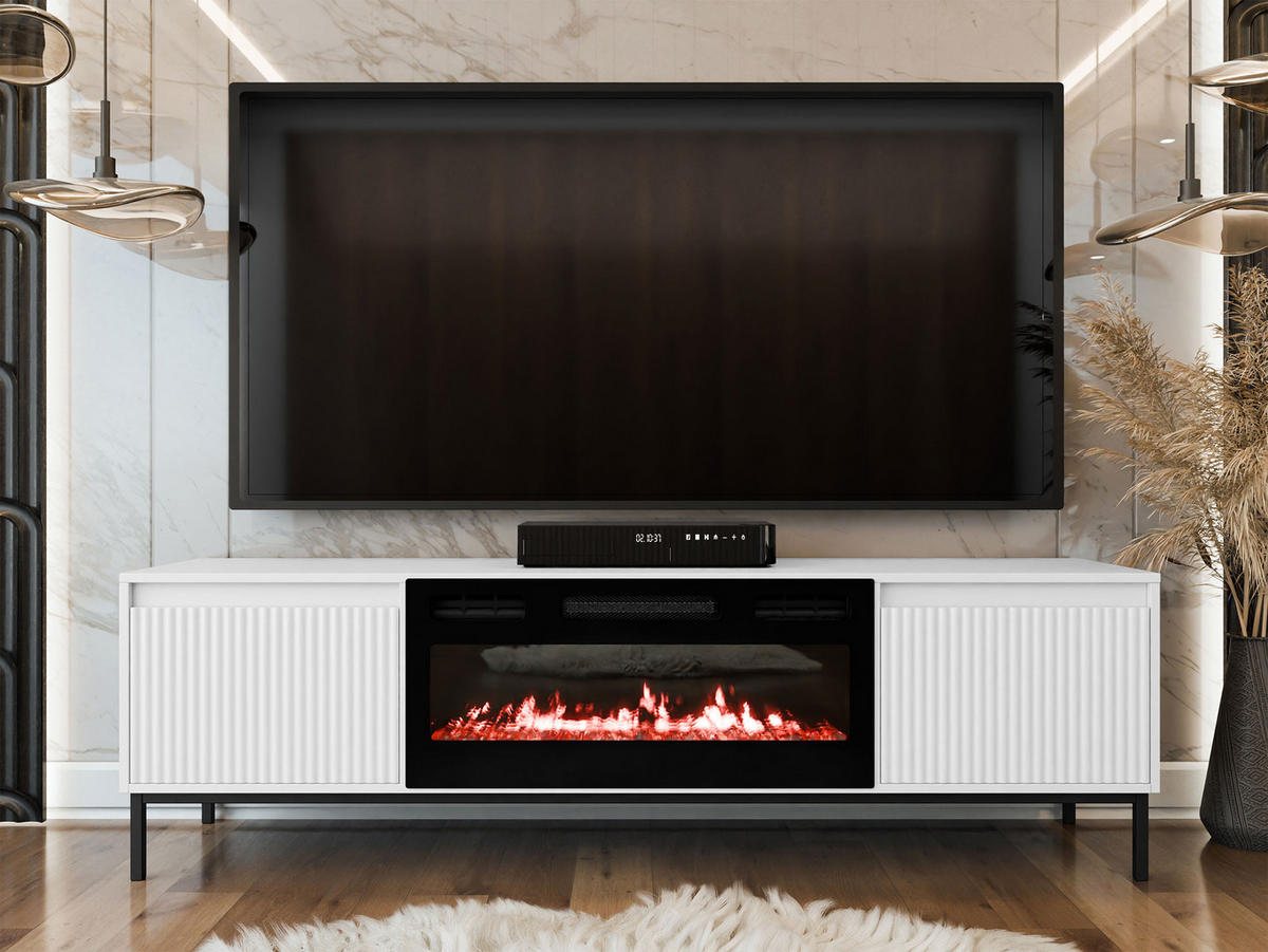 TV-LOWBOARD Ozmi 2K EF mit Kamin - Schwarz/Weiß, Holzwerkstoff/Metall (174/52/40cm) - MIRJAN24