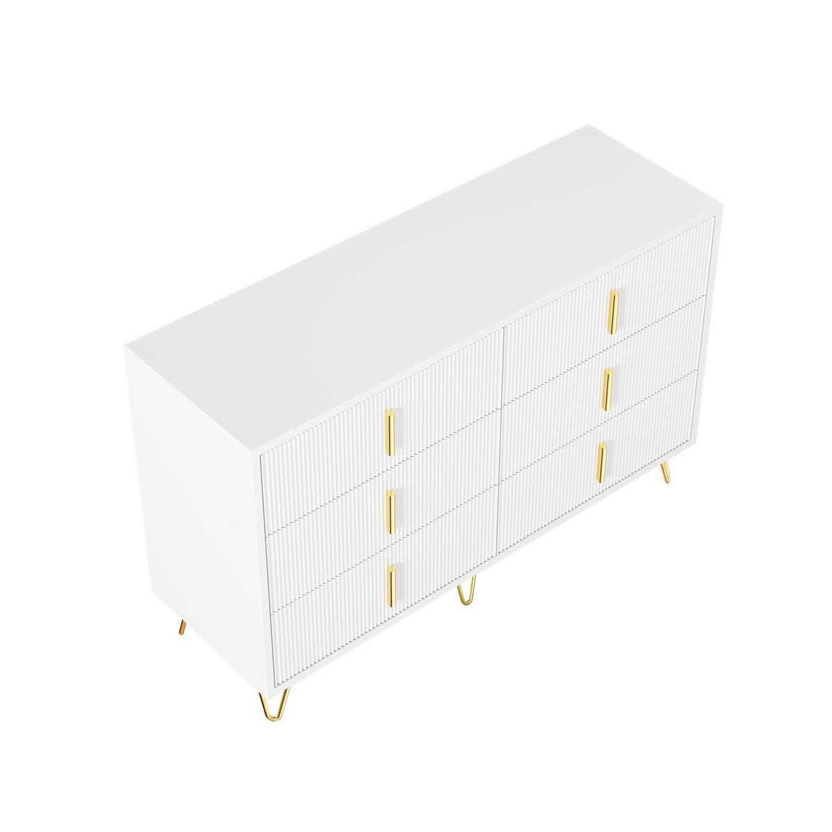 SIDEBOARD mit 6 Schubladen Wellenfront Stauraum Gold 120/77/40 cm - Goldfarben/Weiß, Holzwerkstoff/Metall (120/77/40cm) - EVRYAE