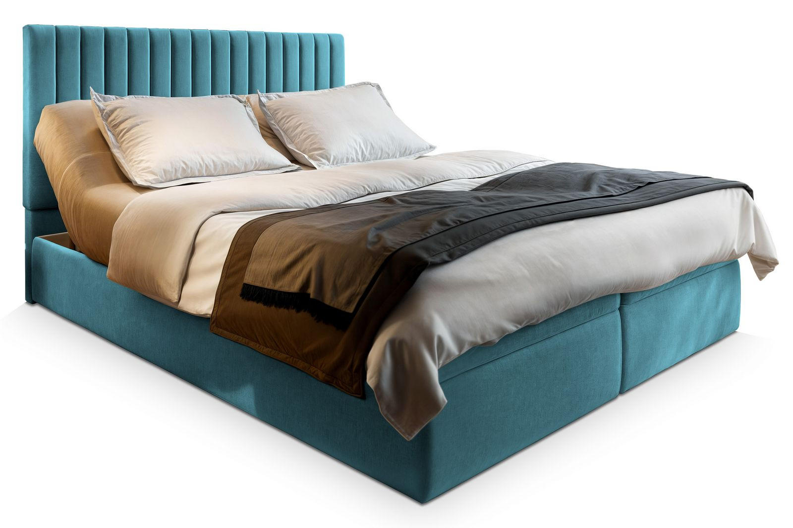 BOXBETT MURLO 180x200 cm mit Matratze und Topper - Blau - Hellblau, Holz (180/200cm) - MASSENO