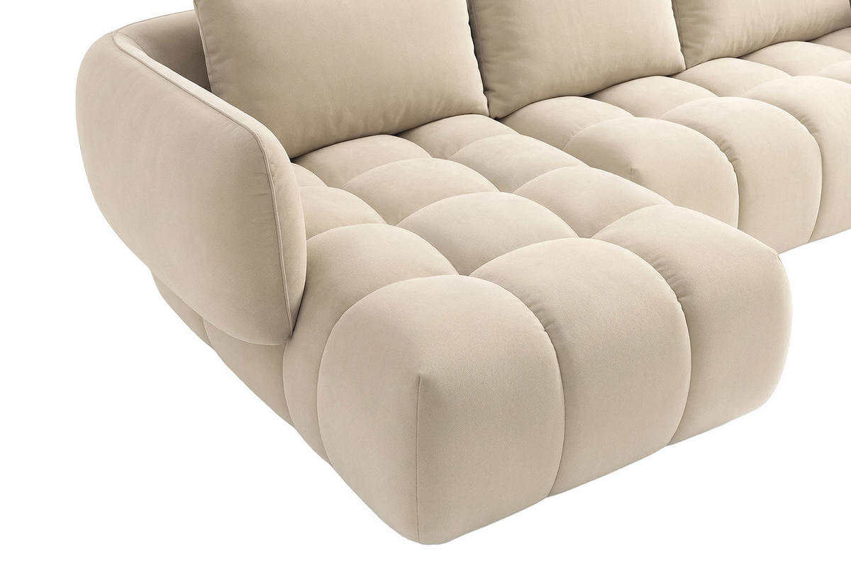 ECKSOFA L-Form, Veloursstoff Bluvel, Creme, Links, SEVIO L - Creme, Holz (242/175cm) - Kaiser Möbel