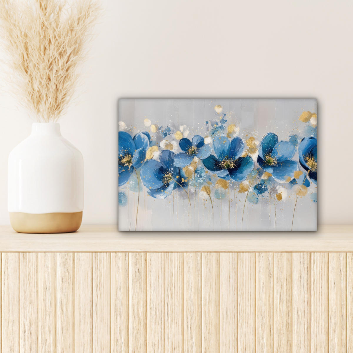LEINWANDBILD Blumen - Blau - Abstrakt Deko Schlafzimmer 30x20 cm - Hellgrau, Textil (30/20cm) - MuchoWow