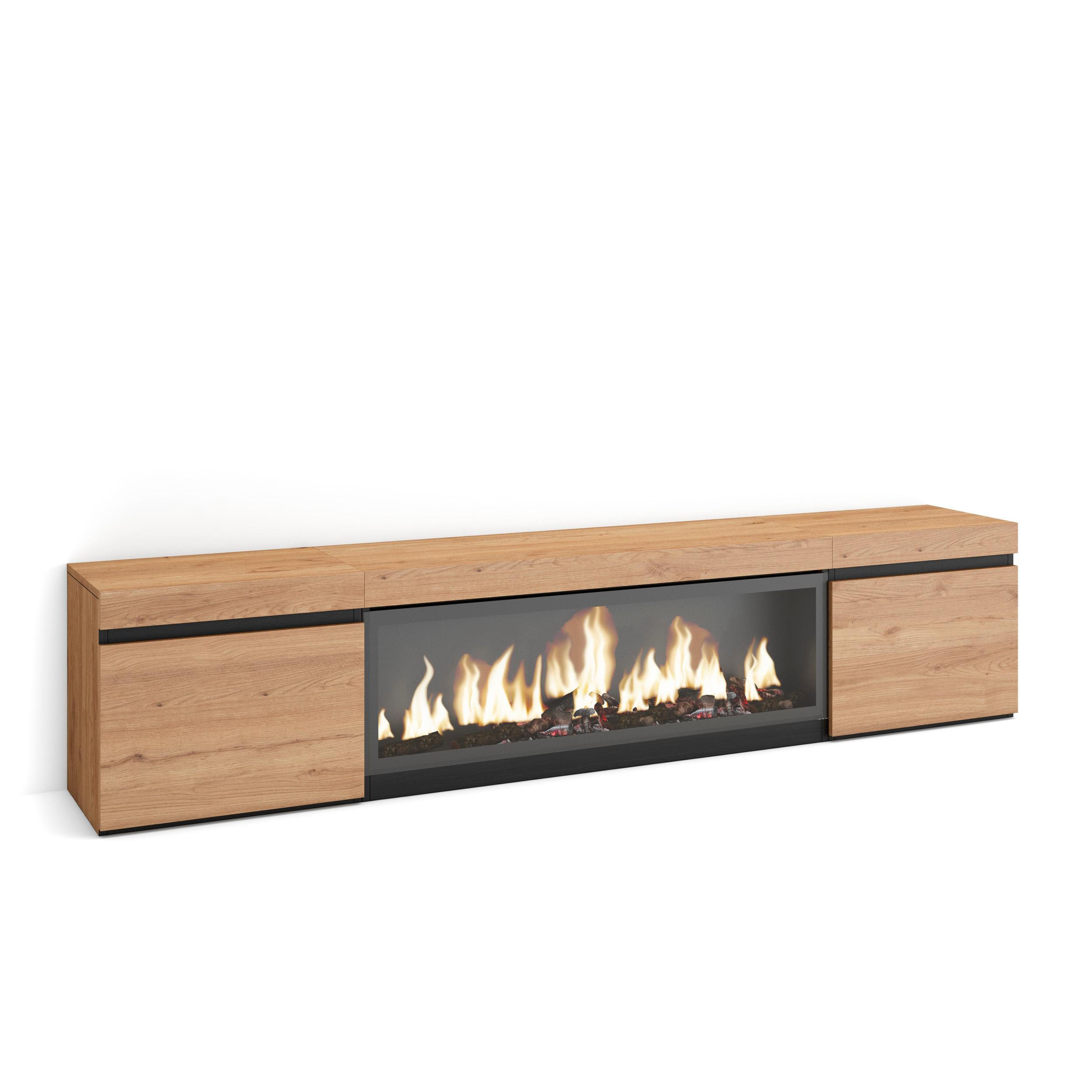 Skraut Home Lowboard, Eiche, Schwarz, Mehrfarbig 208x45x35 cm