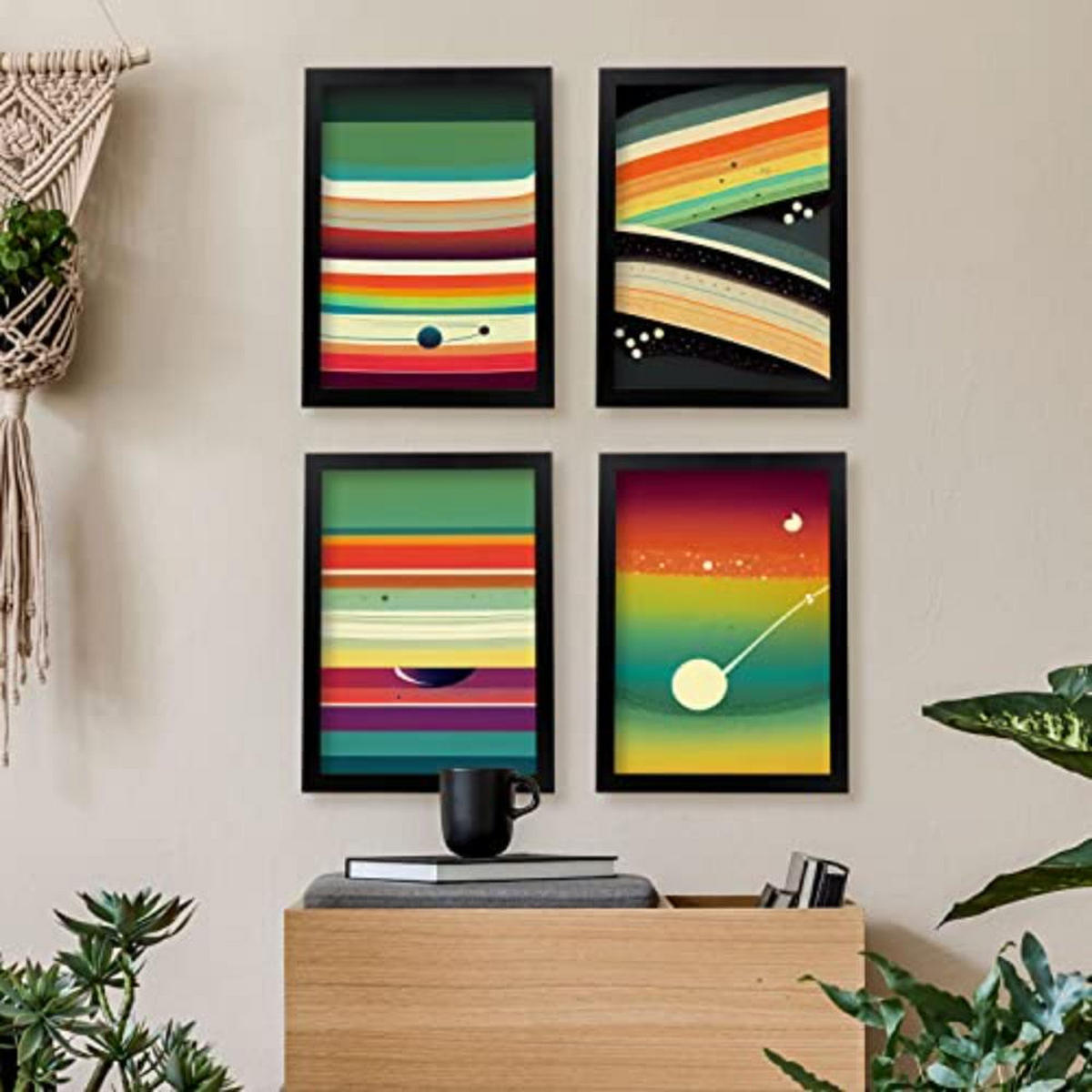 POSTER Set mit 4 Teilt Abstrakt Moderne Galaxien A4 Schwarzer Rahmen - Schwarz, Papier (29.7/3cm) - Nacnic