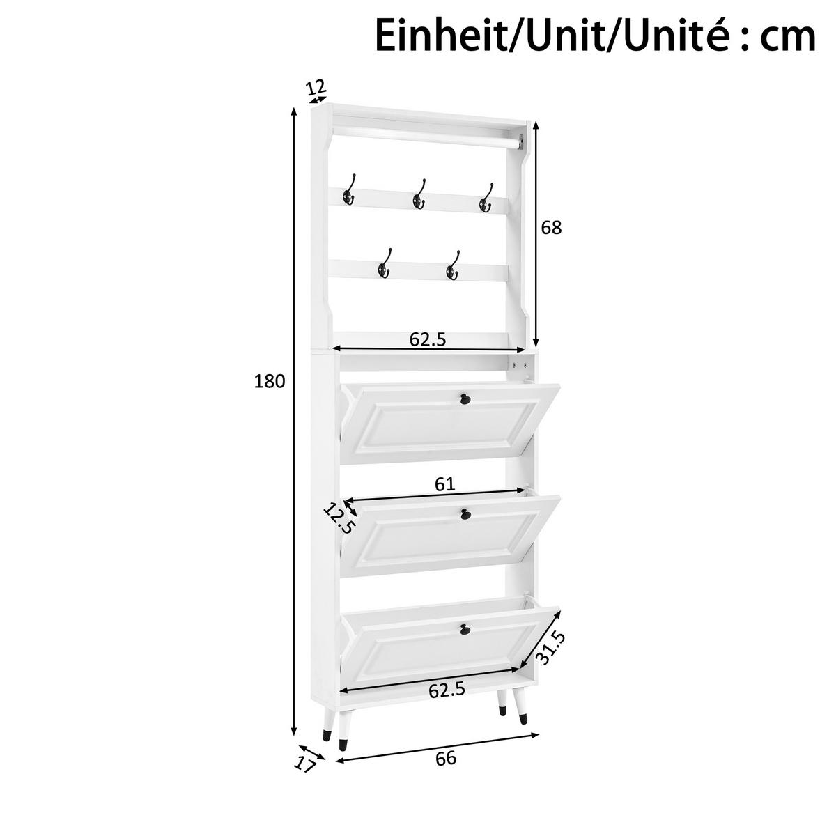 GARDEROBE mit Schuhschrank, Haken und Stauraum für den Eingangsbereich - Weiß, Holzwerkstoff (17/180/66cm) - Korfee