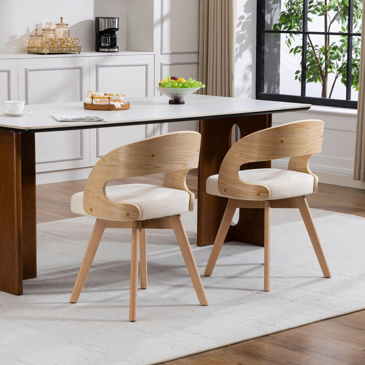ESSZIMMERSTUHL 2er-Set drehbar mit Leinenkissen, Beige - Beige, Textil (41/72/44cm)