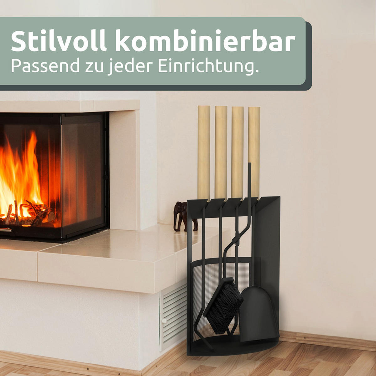 KAMINBESTECK Schwarz 6tlg. - Schwarz, Metall (20/61/29cm) - holz4home