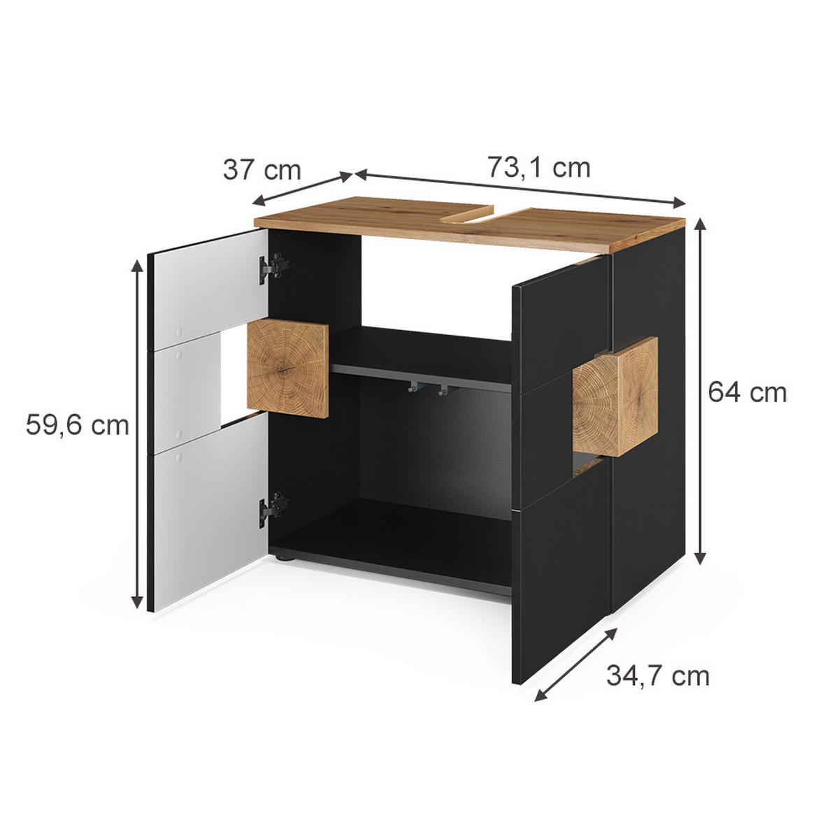 WASCHBECKENUNTERSCHRANK Eden Anthrazit 73.1 x 64 cm - Anthrazit/Eiche Artisan, Holzwerkstoff (73.1/64/37cm) - Vicco
