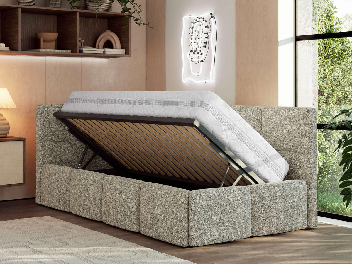 JUGENDBETT ARVO 90/200 - Grau Strukture - Pocket-Matratze - Links Seite - Grau, Textil (90/200cm) - MKS