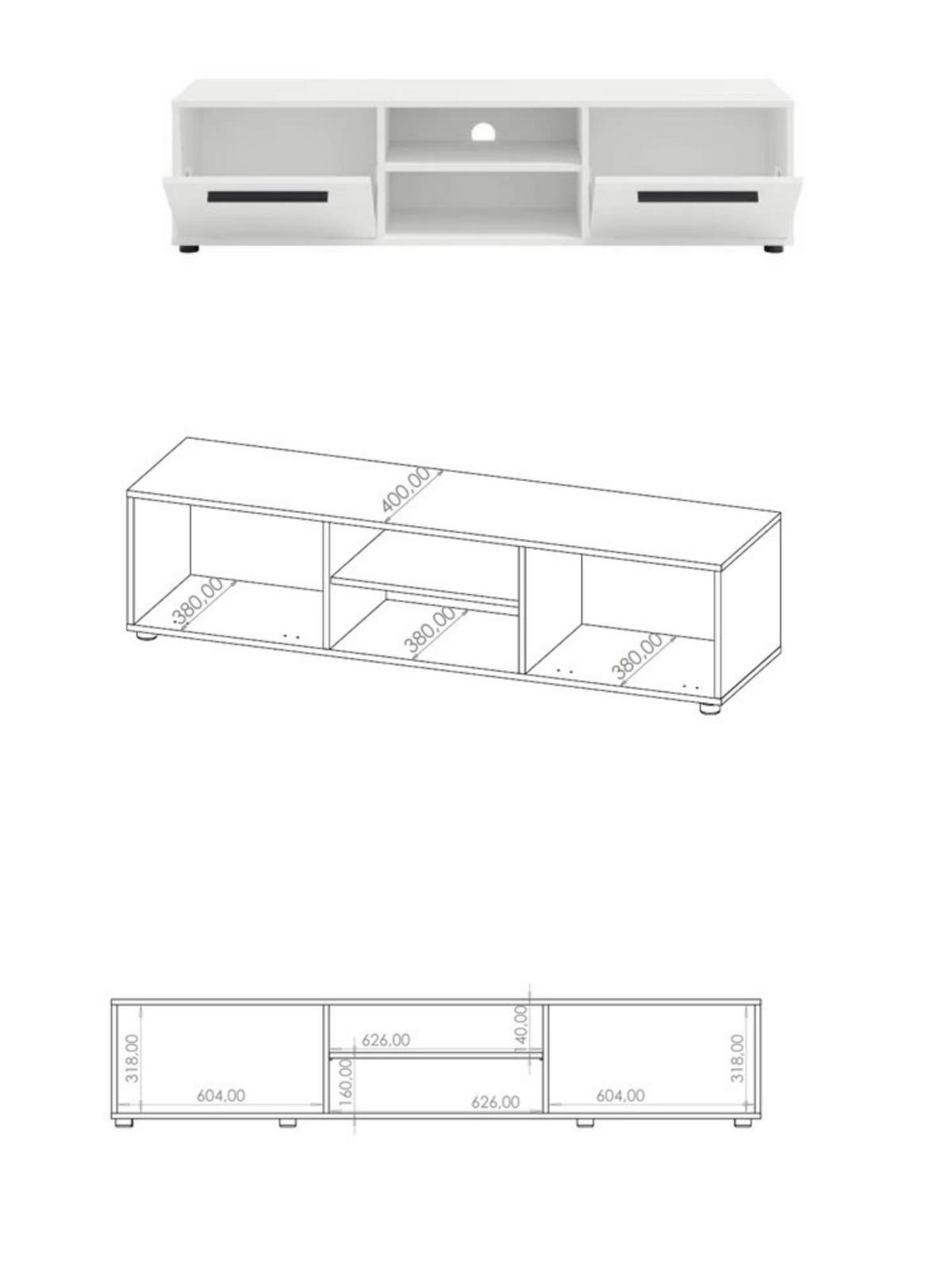 TV-SCHRANK Modena 190 cm mit Türen und Regalen in Weiß - Schwarz/Weiß, Holzwerkstoff/Kunststoff (190/38/40cm) - Ravio