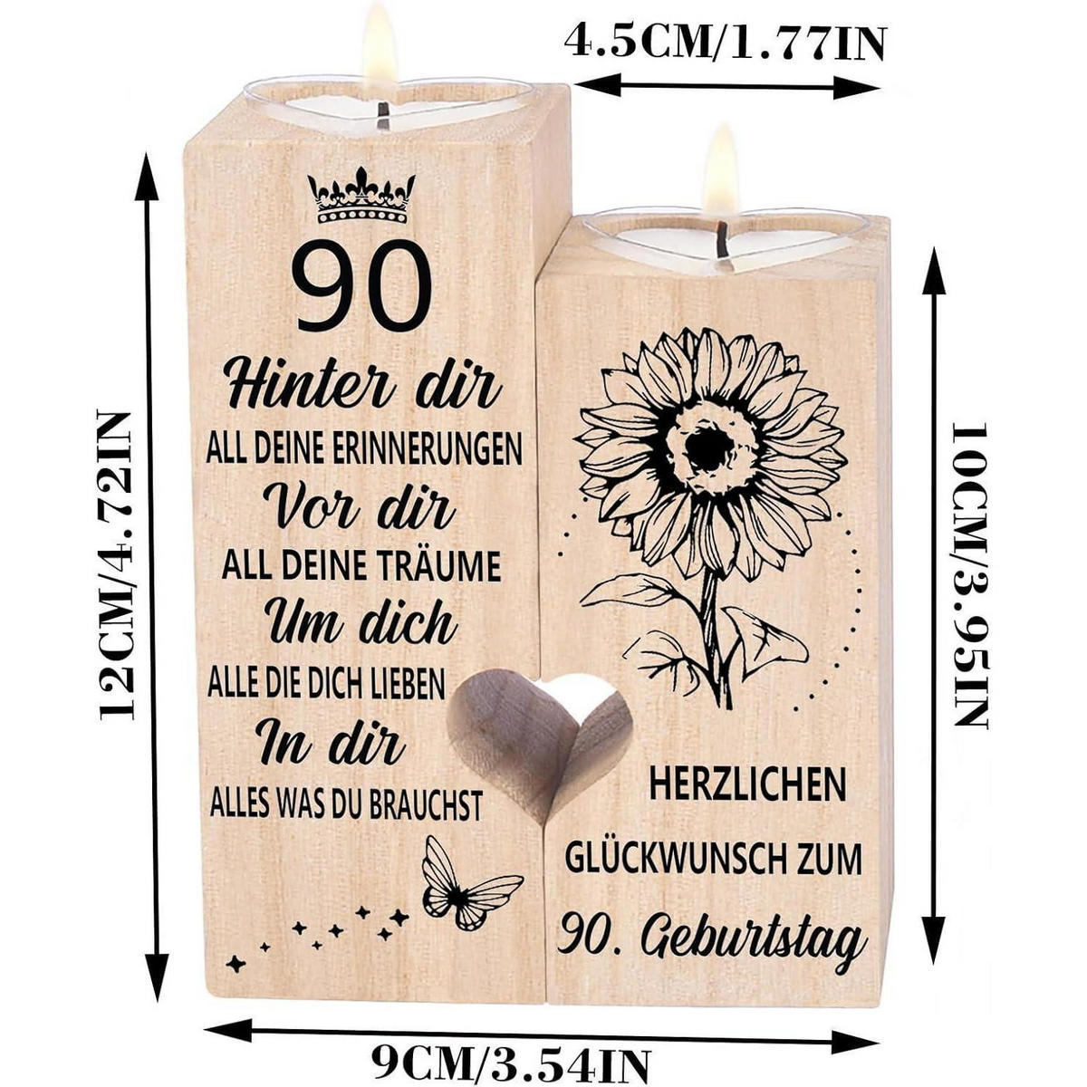 KERZENSTÄNDER 90. Geburtstag Holz 10 x 4,5 x 12 cm - Hellbraun, Holz (12cm)