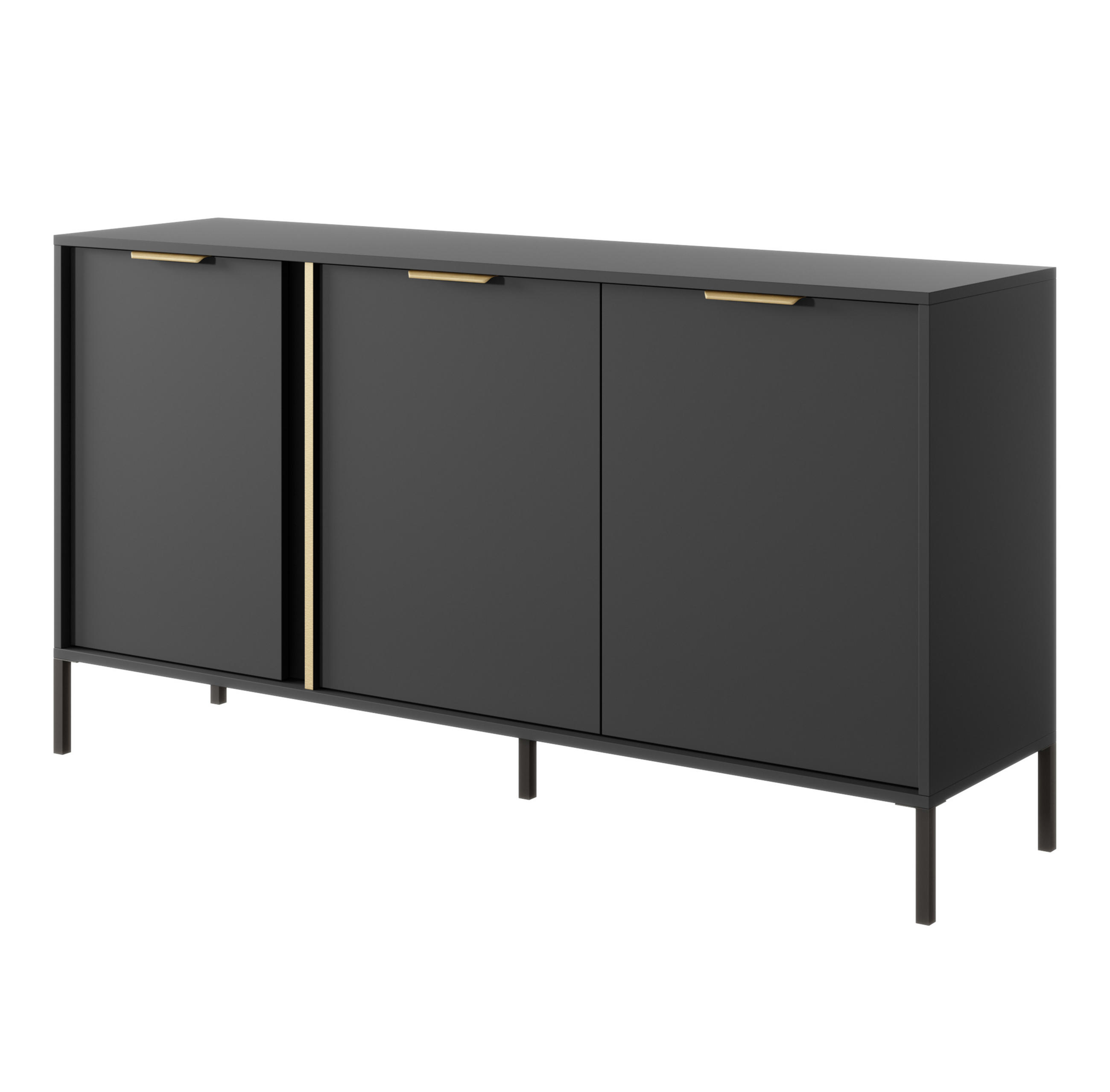 SIDEBOARD Catanian 3T Grau 153,1/81,4/39,5 cm – mit goldenen Griffen und schwarzen Beinen - Schwarz/Grau, Holzwerkstoff/Metall (153.1/81.4/39.5cm) - AX Living