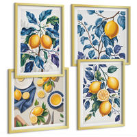 BILDER SET 4er Set - 50x50 cm & 40x60 cm Goldrahmen - Zitronenzweige mit blauen Blättern - Goldfarben, Kunststoff (50/50cm) - TULUP