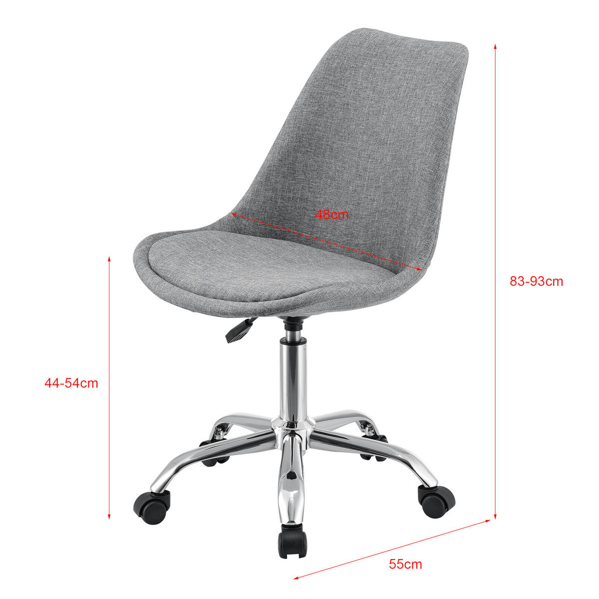 DREHSTUHL Atherton - Chromfarben/Dunkelgrau, Kunststoff/Textil (48/93/55cm) - [en.casa]
