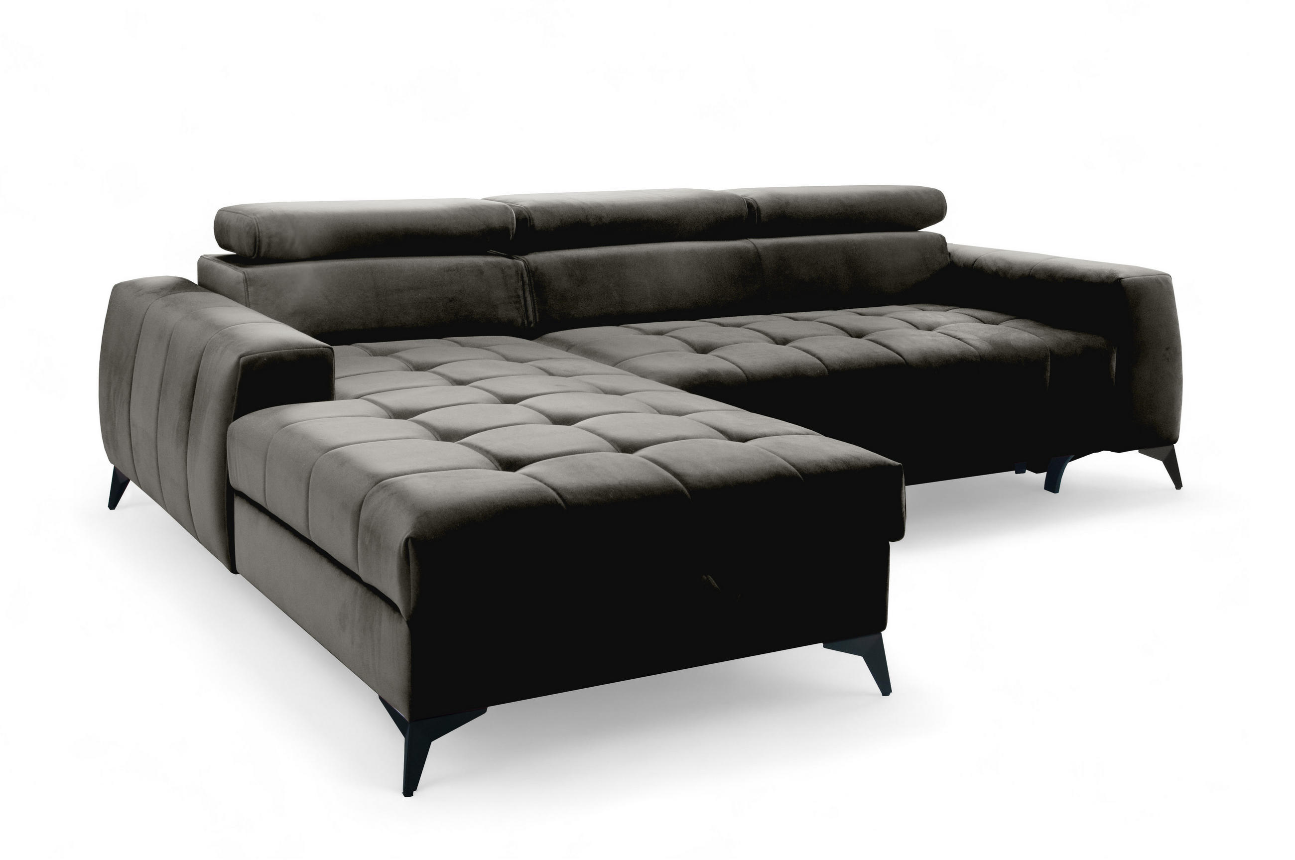 ECKSOFA L Form Arkucio Mini Schwarz 260/200/95 cm Links mit Schlaffunktion - Schwarz, Textil/Metall (200/260cm) - AX Living