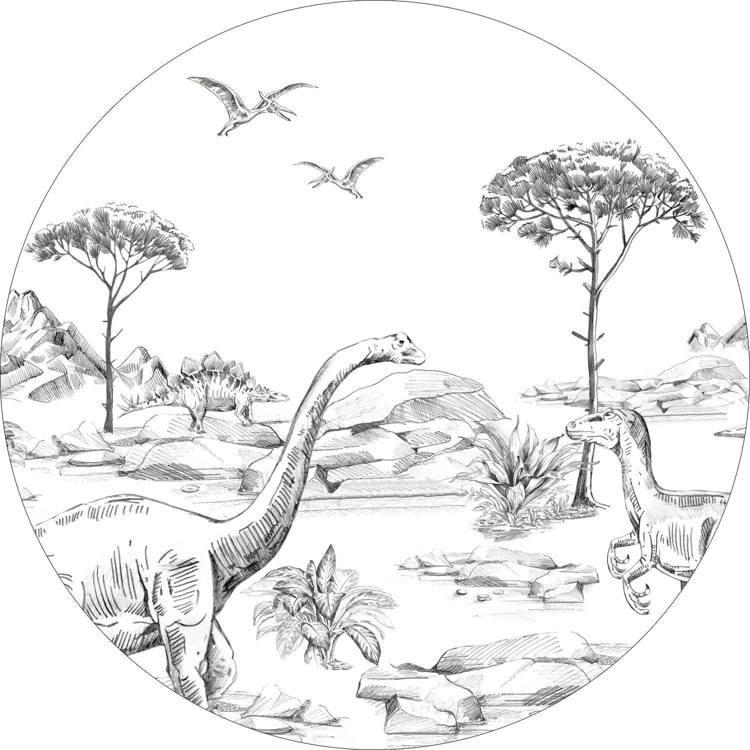 SELBSTKLEBENDE runde Tapete Dinosaurier Ø 70 cm - Schwarz, Papier (70/70/70cm) - ESTAhome