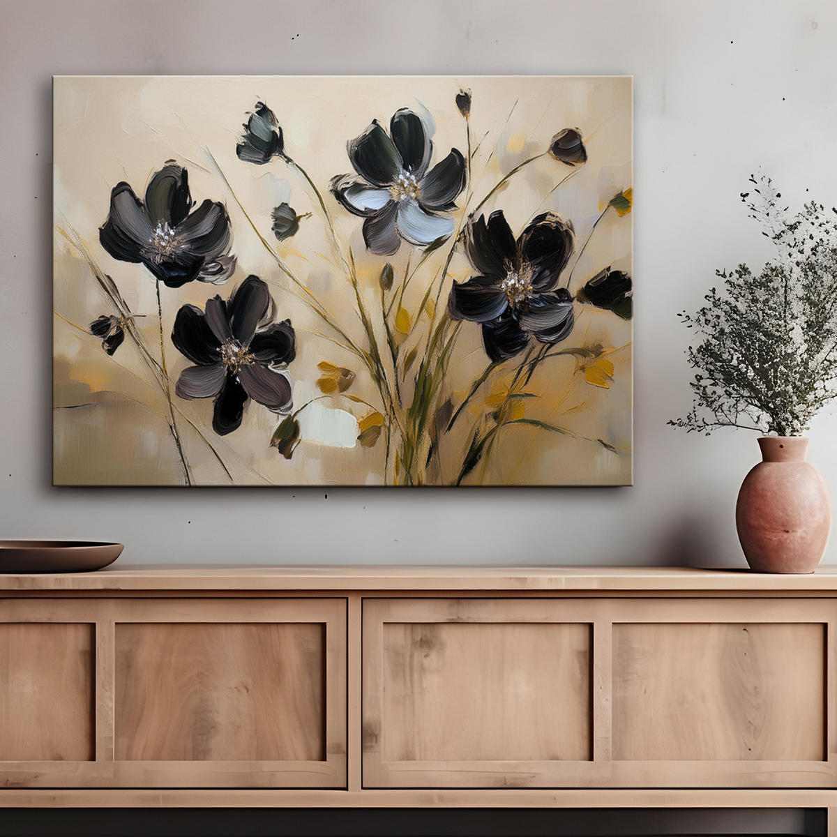 WANDBILD bemalte mohnblumen - Schwarz, Textil (60/40cm) - Feeby