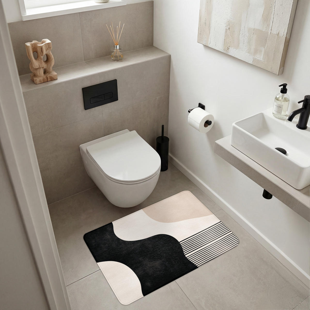 KÚPEĽŇOVÁ PREDLOŽKA Abstraktné - Japonské - Béžové - Moderné 90x60 cm - čierna/béžová, textil/plast (90/60cm) - OnlyWow