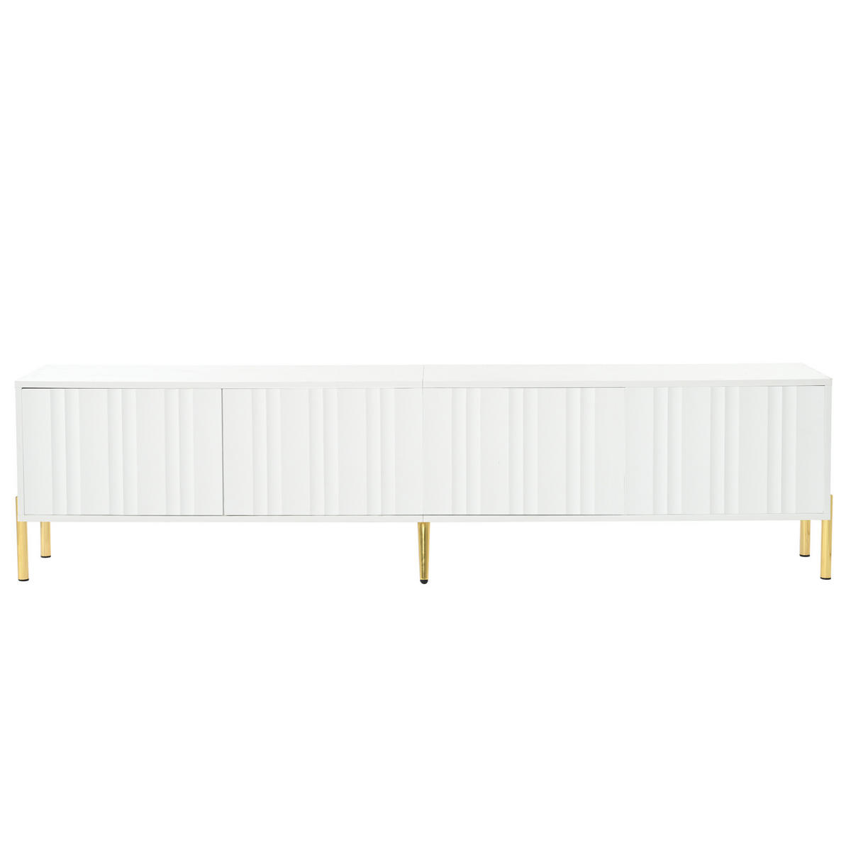 TV ormarić od MDF-a i iverice 190x38x48 cm bijela s 4 vrata, tihim šarkama, reljefnim frontama i zlatnim nogama - bijela, drvni materijal (190/48/38cm) - Modfu