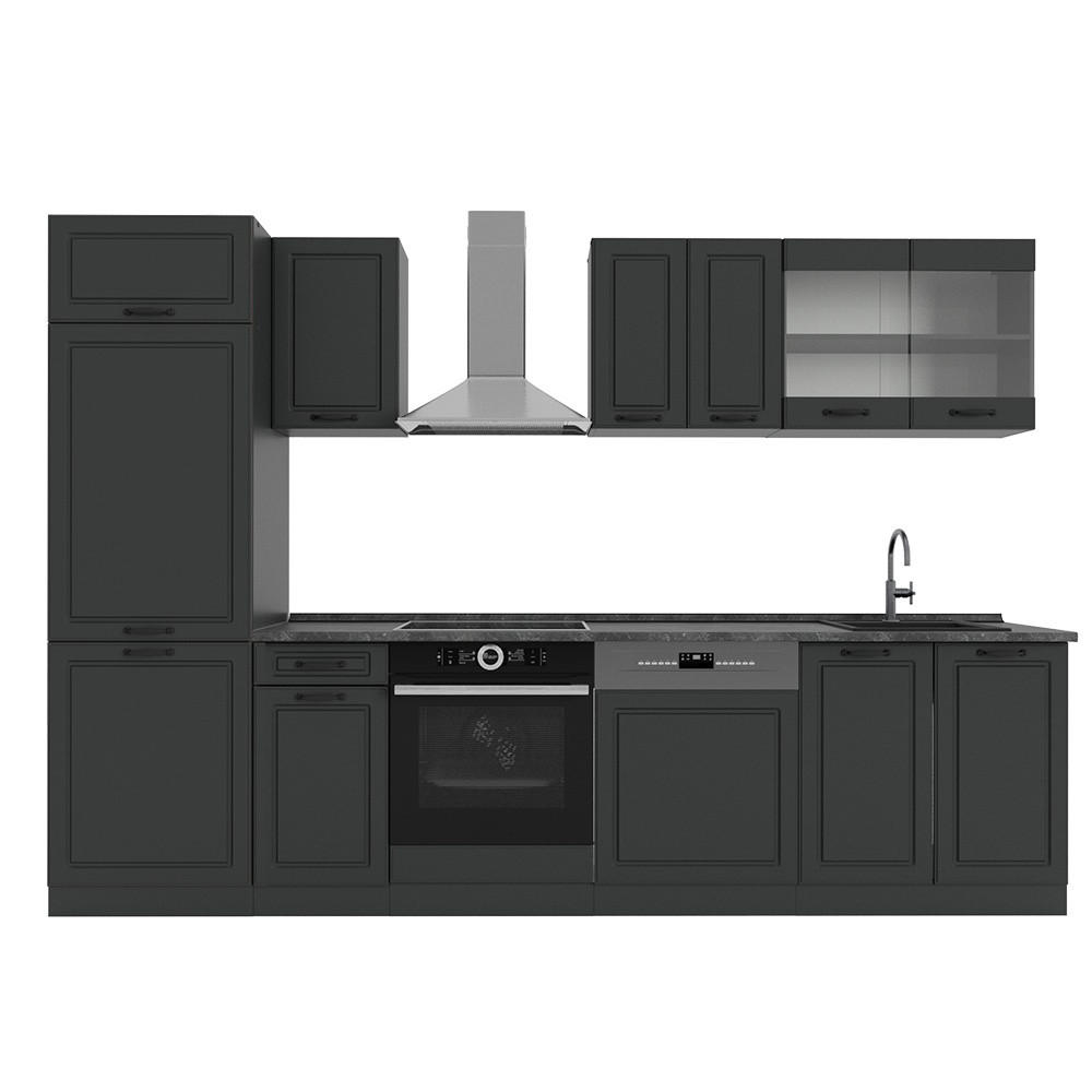 KÜCHENZEILE R-Line Anthrazit Landhaus/Anthrazit 300 cm ohne Arbeitsplatte - Anthrazit, Holzwerkstoff (300/206.8/46cm) - Vicco