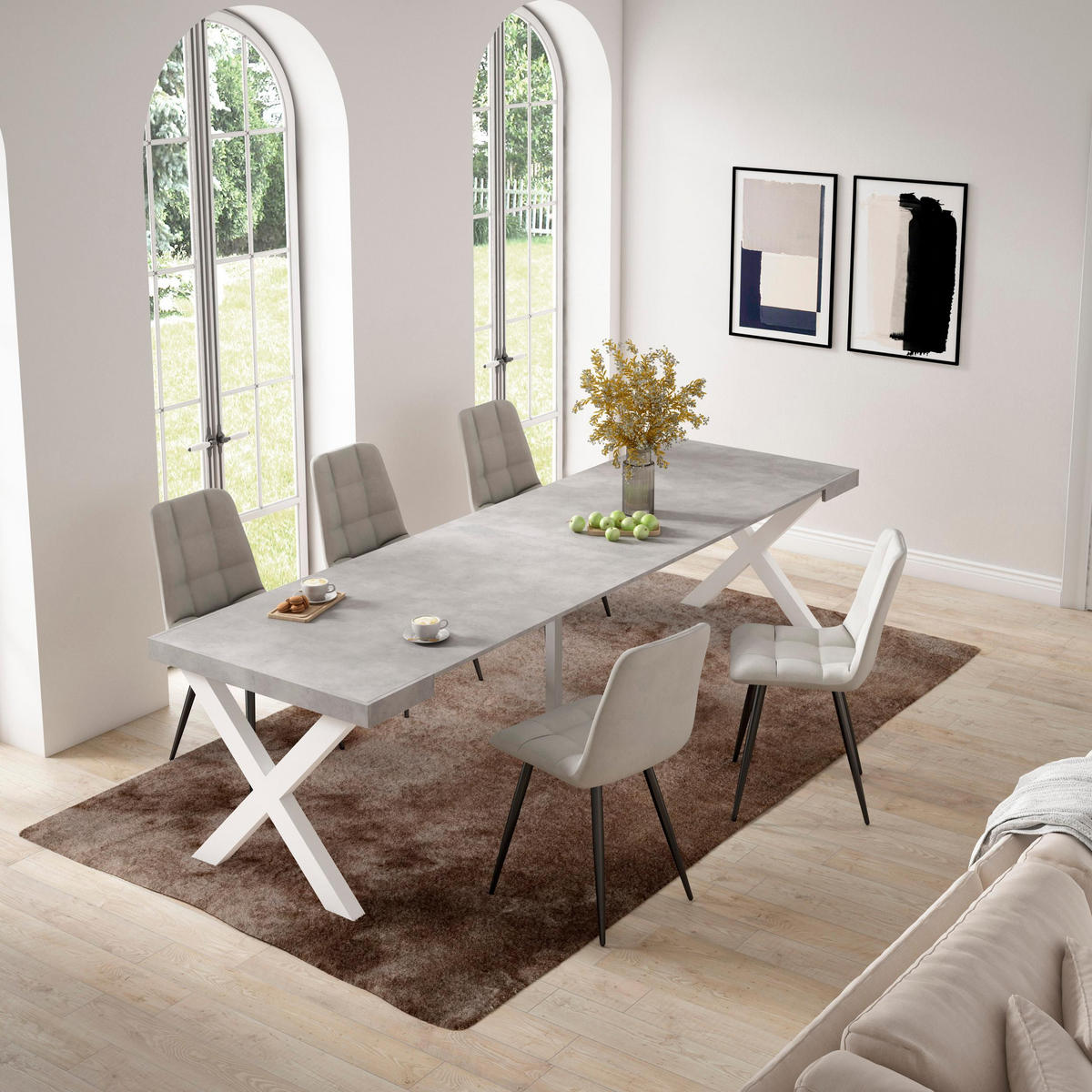 KONSOLENTISCH ausziehbar 58 bis 302cm, für 14 Gäste, zementgrau, 90/58/73cm - Grau, Holzwerkstoff (90/302/73cm) - Skraut Home