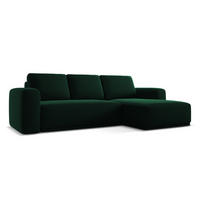 ECKSOFA mit Schlaffunktion Samt Stoff Grün - Dunkelgrün/Schwarz, Kunststoff/Textil (258/160cm) - Makamii