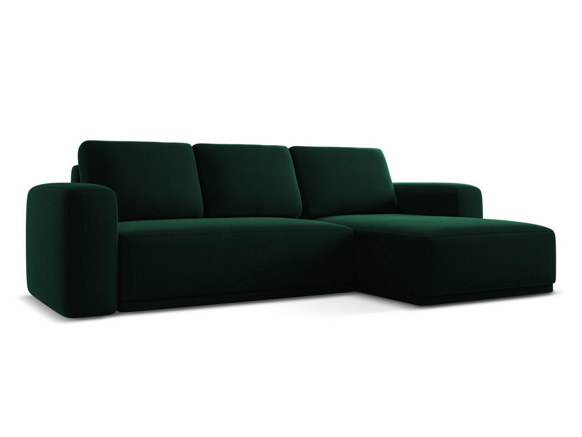 ECKSOFA mit Schlaffunktion Samt Stoff Grün - Dunkelgrün/Schwarz, Kunststoff/Textil (258/160cm) - Makamii