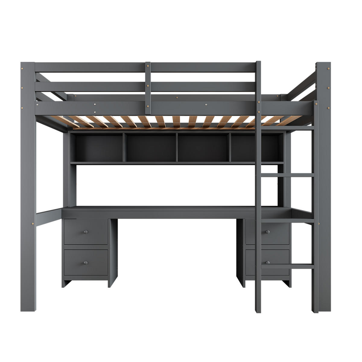 HOCHBETT mit Schreibtisch 90/200 cm in Grau – mit Stauraum und Rausfallschutz - Grau, Holz (90/200cm) - BEAOK