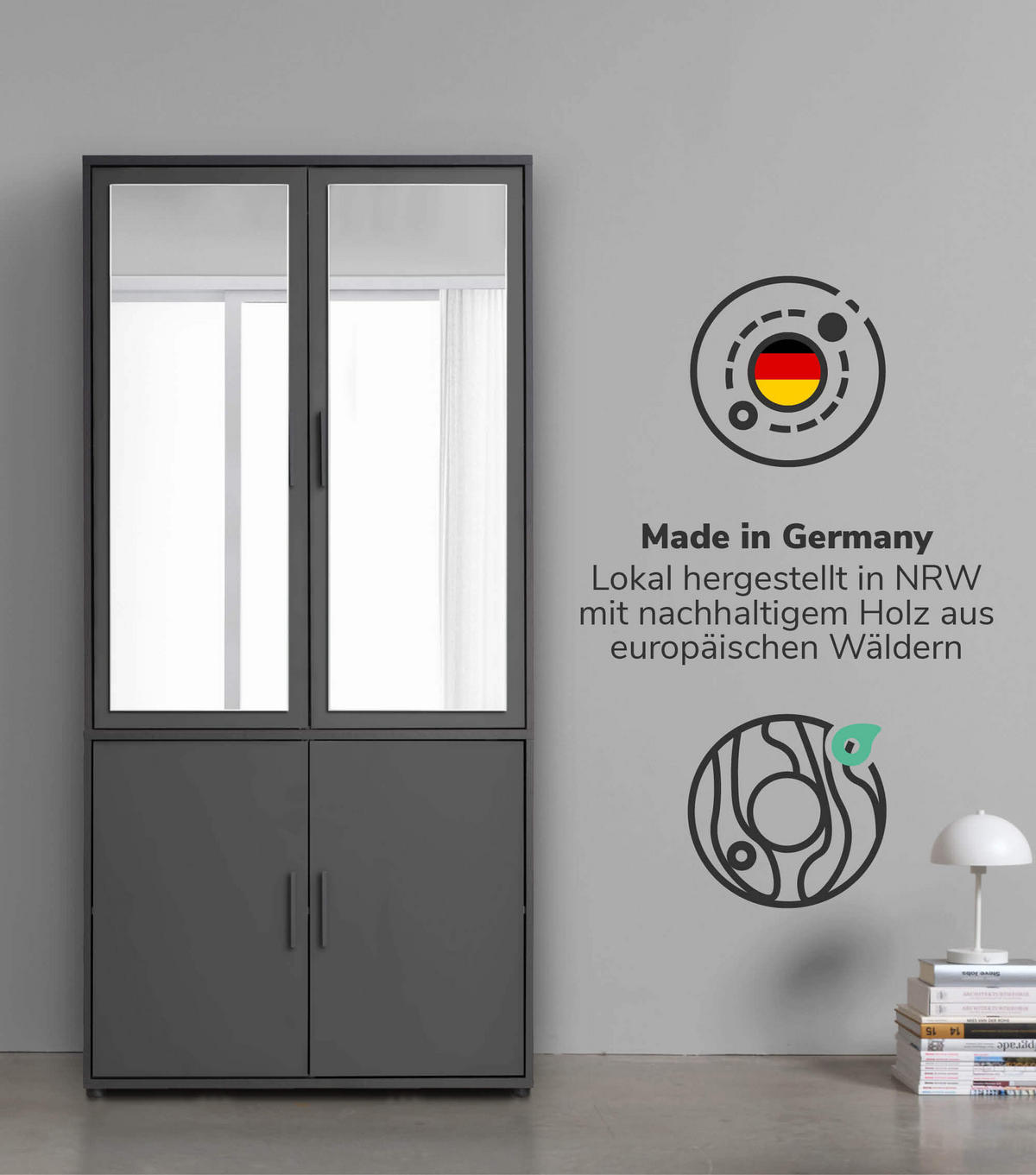 KLEIDERSCHRANK mit Spiegel Der Grenzenlose - Anthrazit, Holzwerkstoff (90/187/58cm) - Mokebo