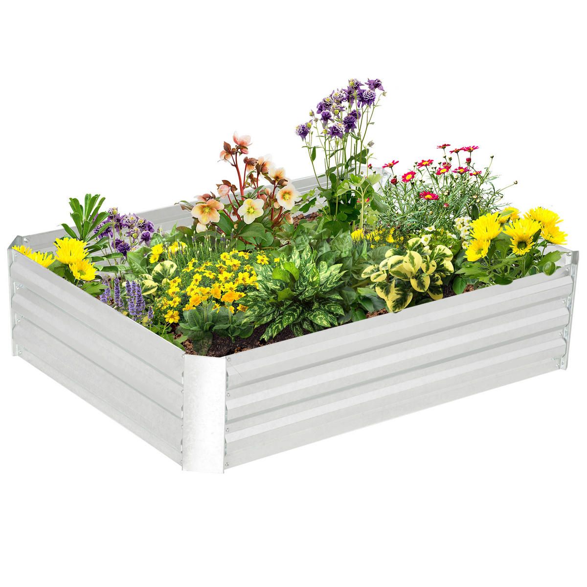 HOCHBEET DE-12167 rechteckig 120/90/30 cm mit Unkrautschutz Silber - Silberfarben, Metall (120/30/90cm) - ComfortXL