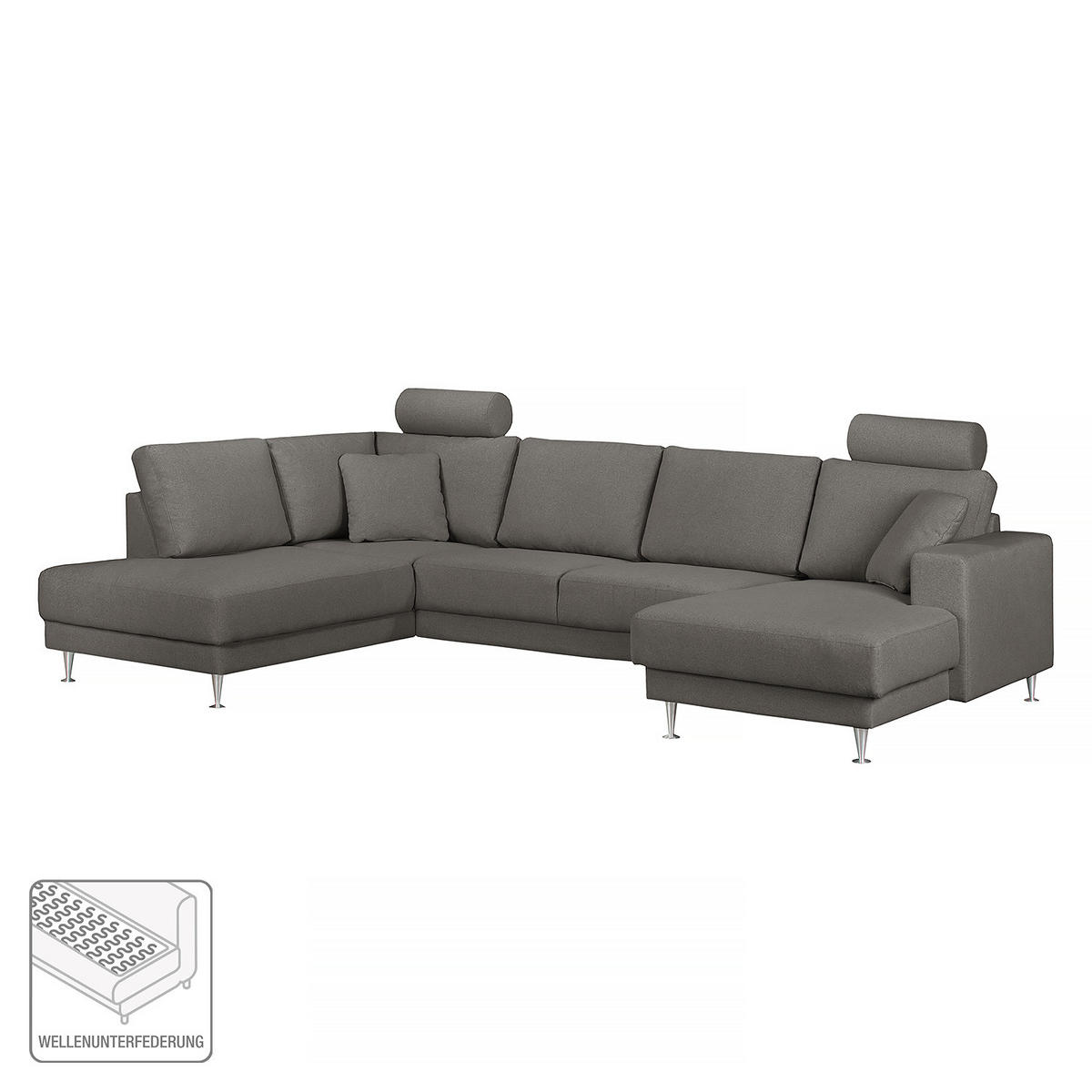 WOHNLANDSCHAFT mit Longchair und Ottomane - Dunkelgrau, Textil (305/85/200cm) - home24