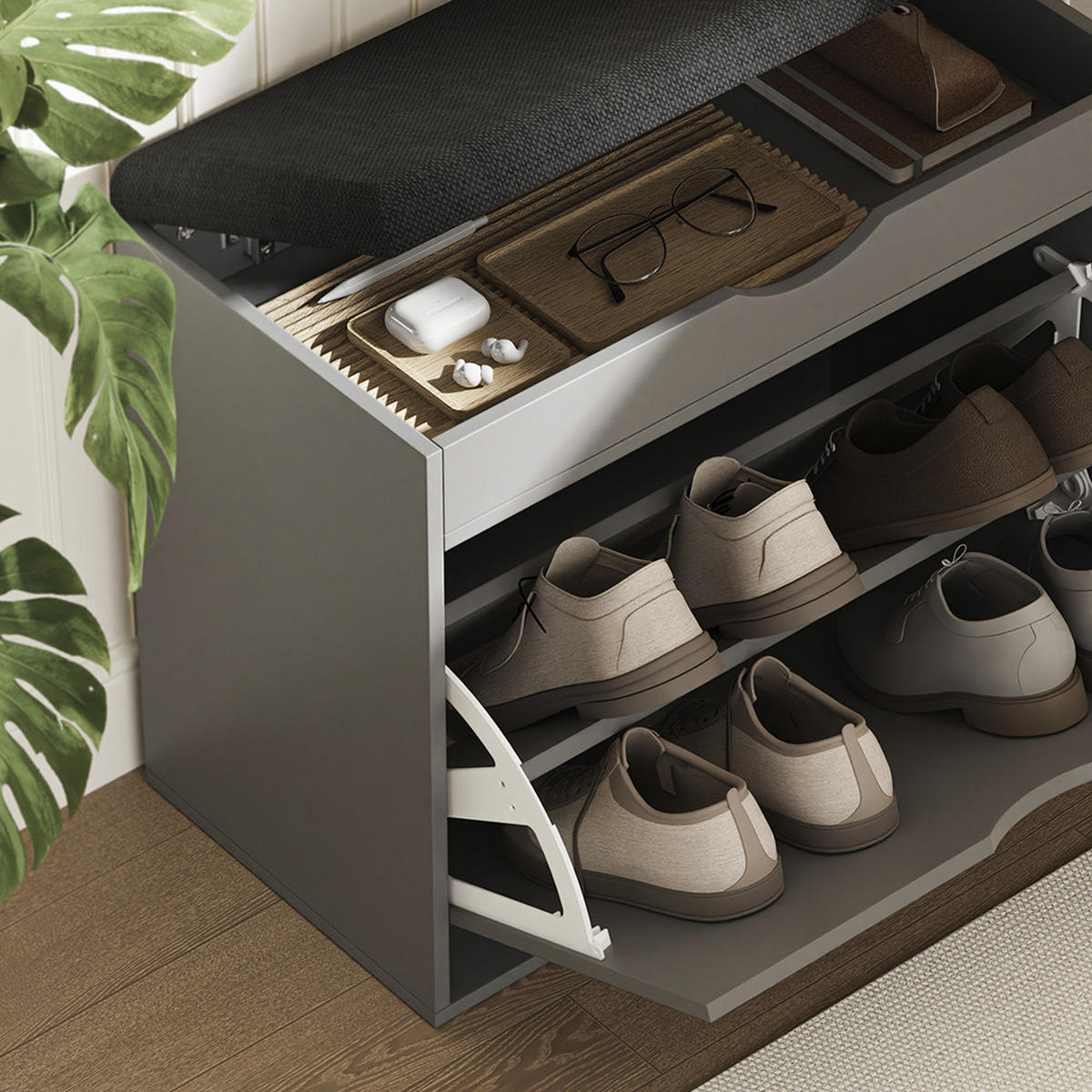 BOTNÍK S LAVICÍ Schufy Antracit - antracitová, kompozitní dřevo (60/51/30cm) - Vicco