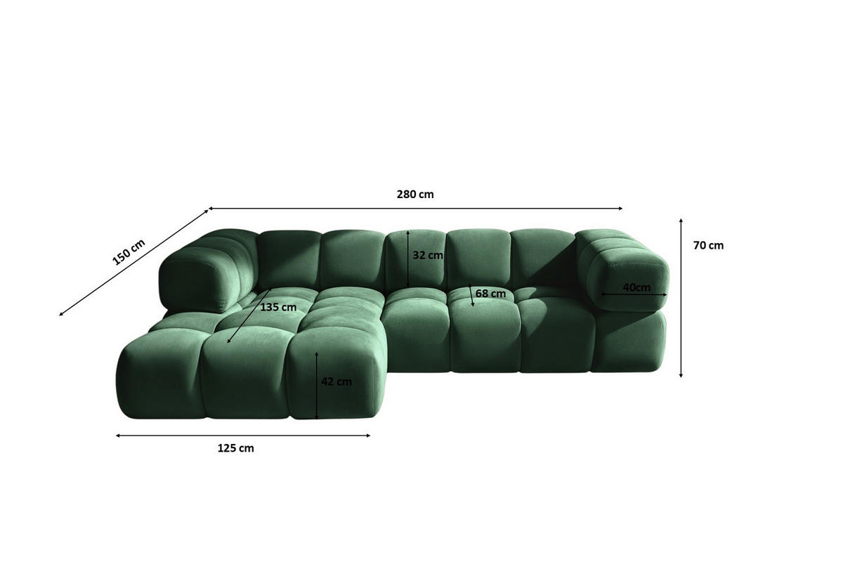 ECKSOFA L-Form Averro, stoff Bluvel, Grün, Links - Grün, Holz (280/150cm) - Kaiser Möbel
